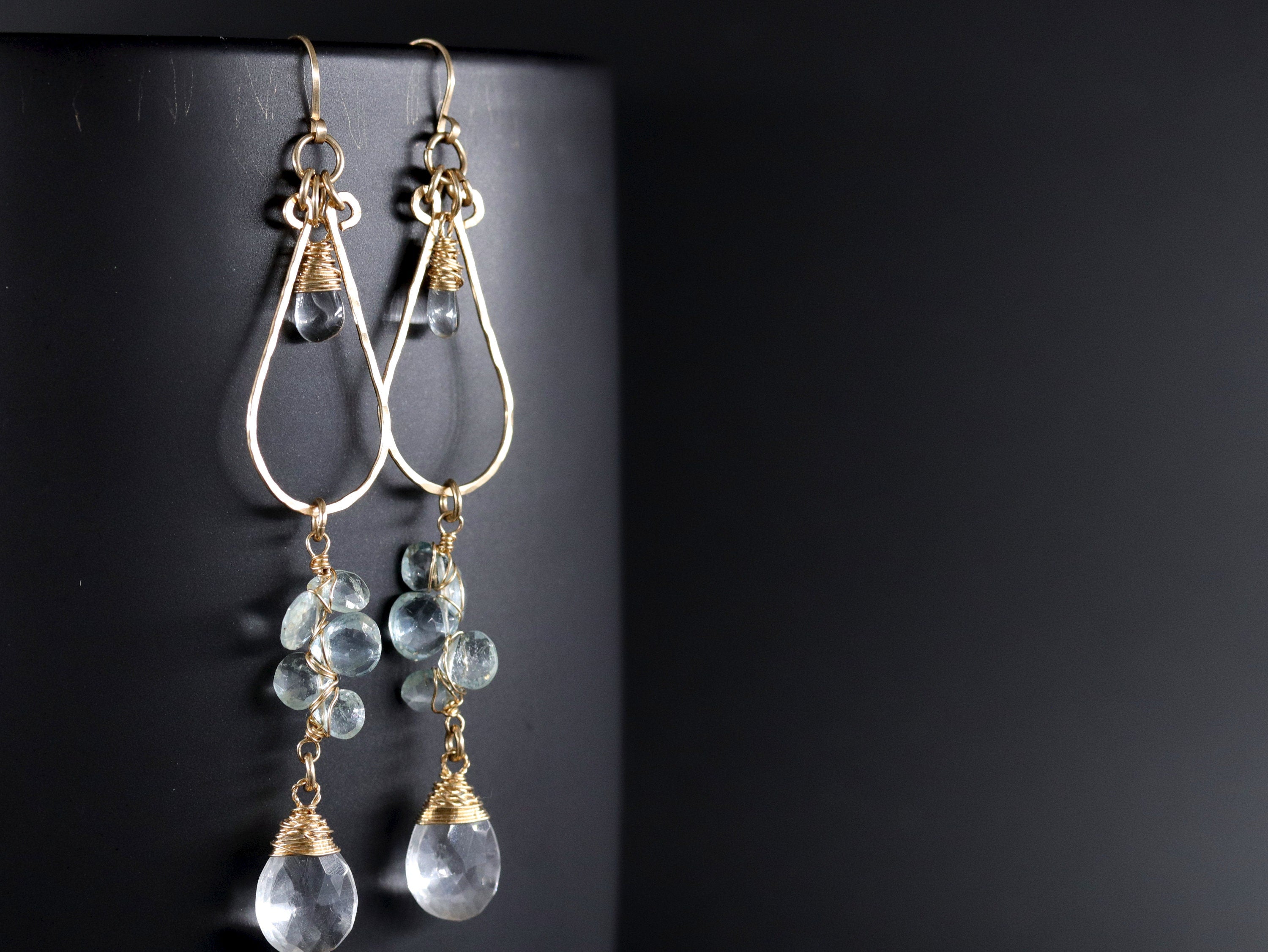 Aquamarine Quartz Chandelier Gemstone Earrings, 14K Gold Filled Ethereal Bride