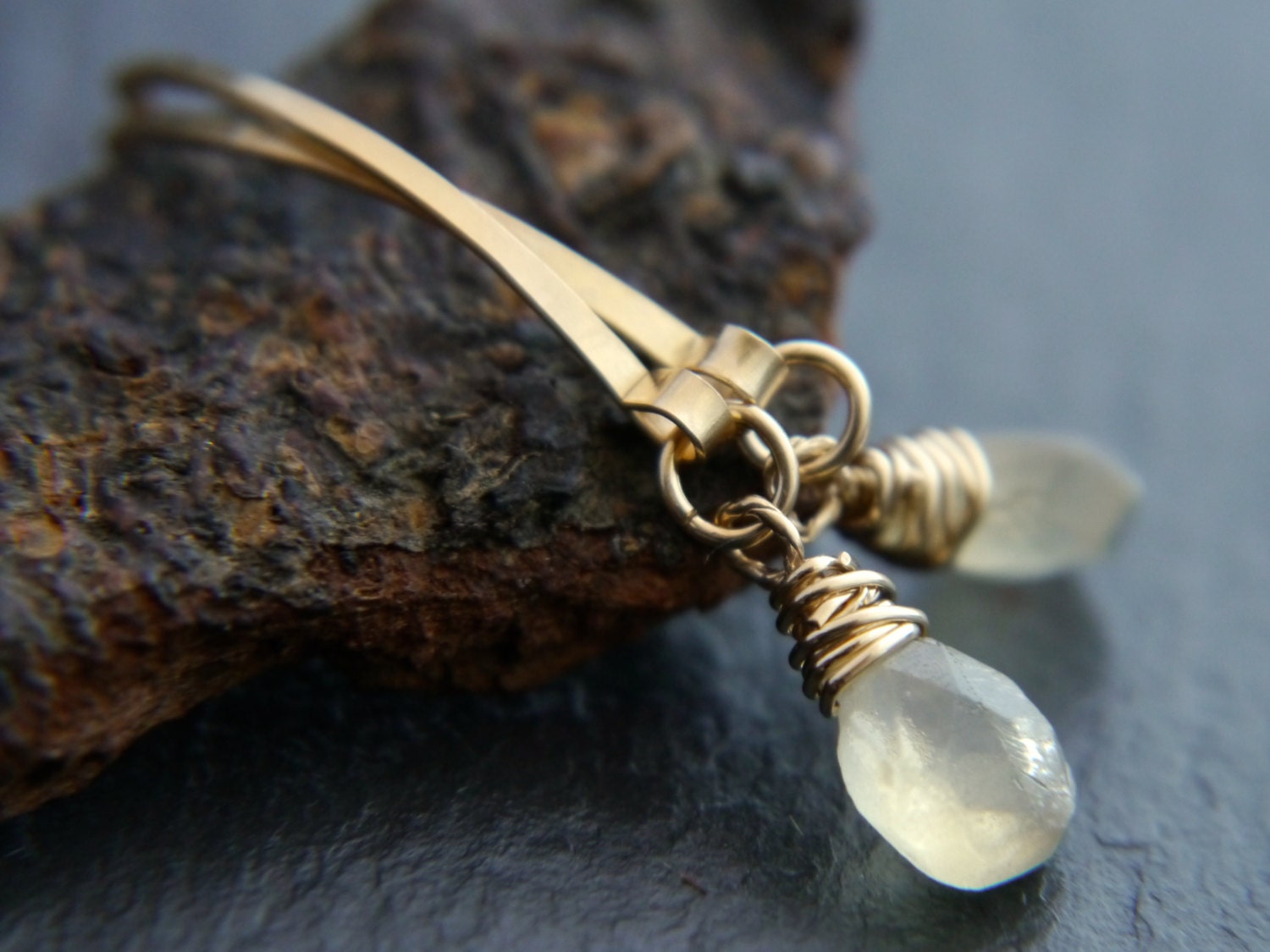 Citrine Teardrop Hoop Gemstone Earrings, 14K Gold Filled Boho Style