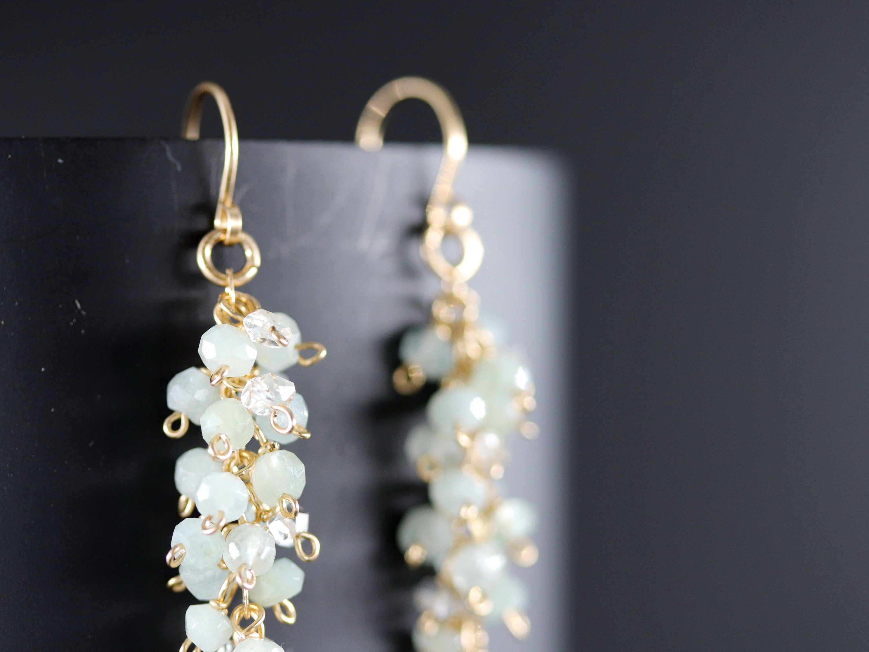 Aquamarine Herkimer Tassel Earrings, 14K Gold Filled Long Duster, Minimal Statement