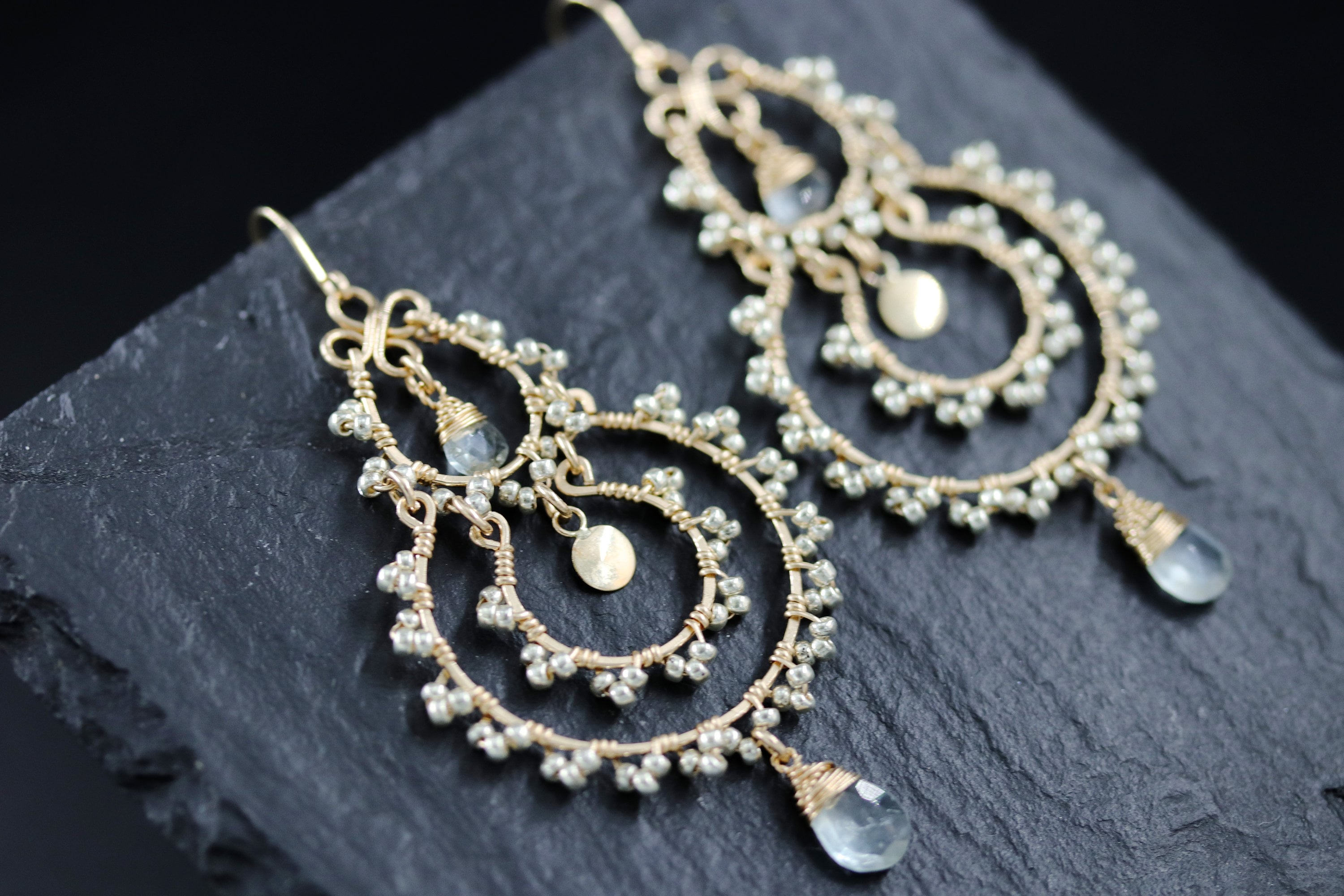 Champagne Chandelier Gemstone Earrings, 14K Gold Filled Bohemian Wedding