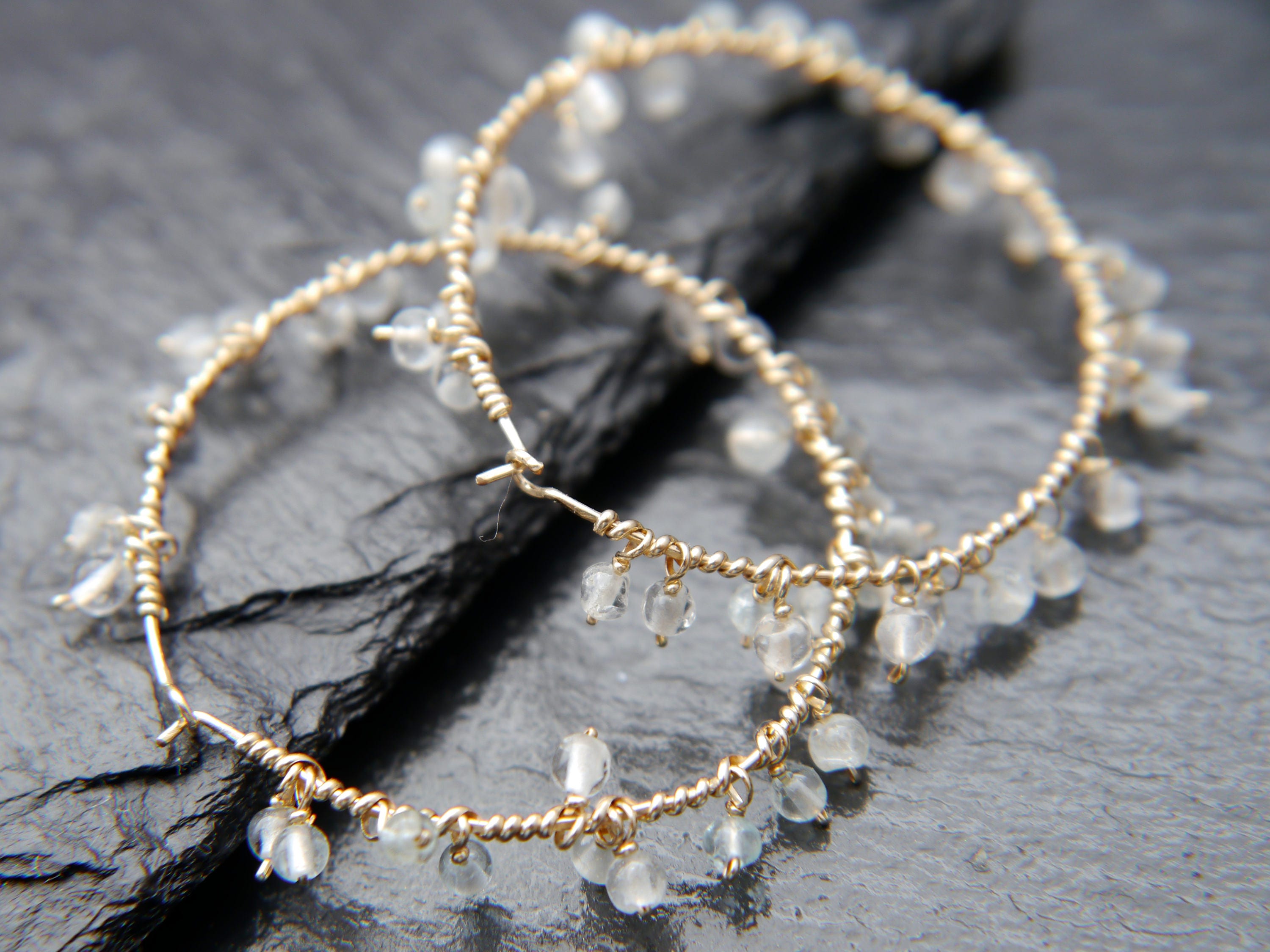 Aquamarine Floral Hoop Gemstone Earrings, 14K Gold Filled Something Blue