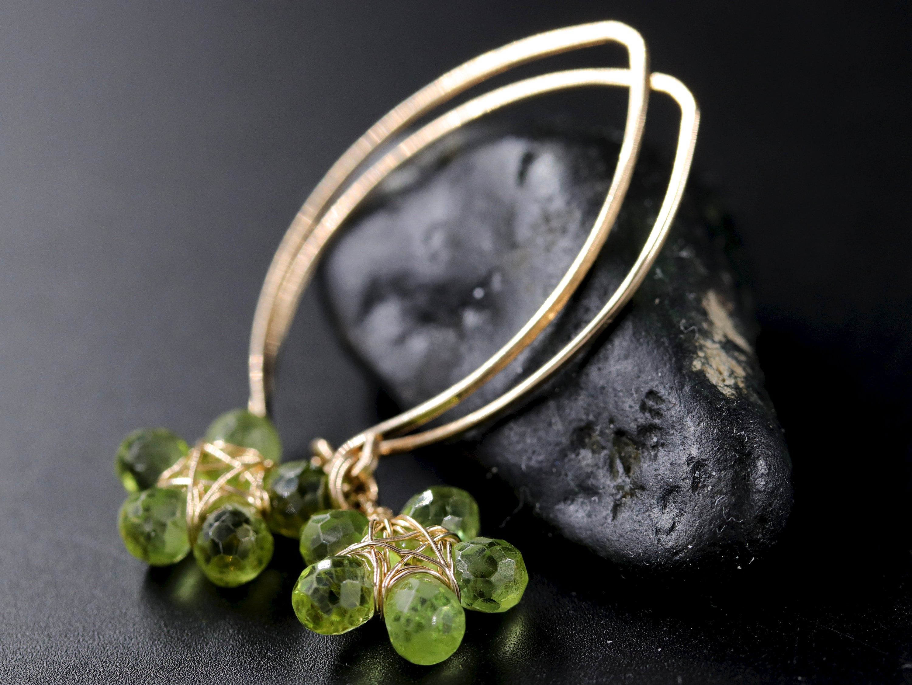 Peridot Green Floral Hoop Gemstone Earrings, 14K Gold Filled Spring Wedding