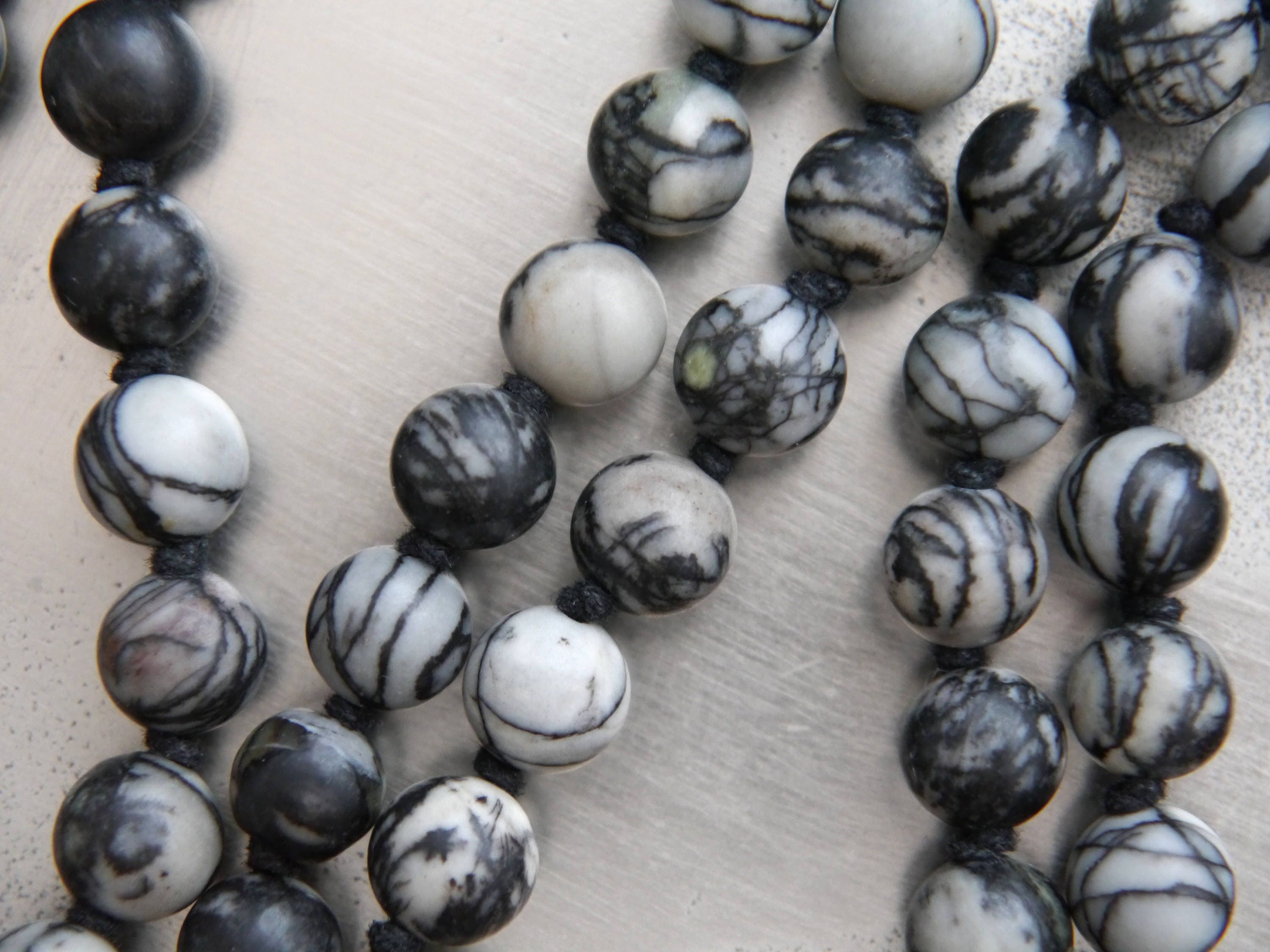 Black Silkstone Hematite 108 Mala Bead , Wrap, Hand Knotted Tibetan Prayer Beads