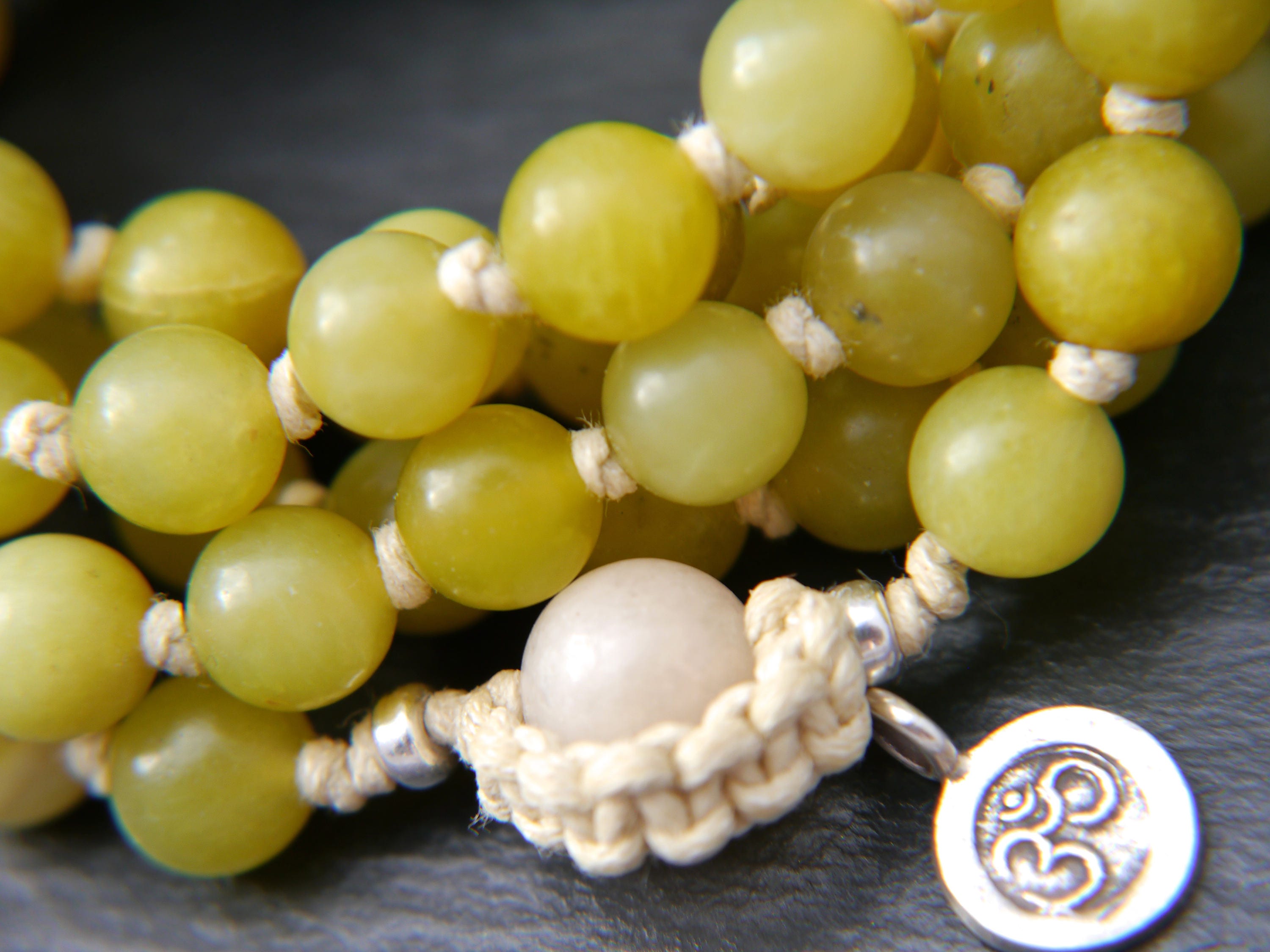Olive Green Serpentine Mala Beads, 108 Gemstone Beads, Wrap, Hand Knotted