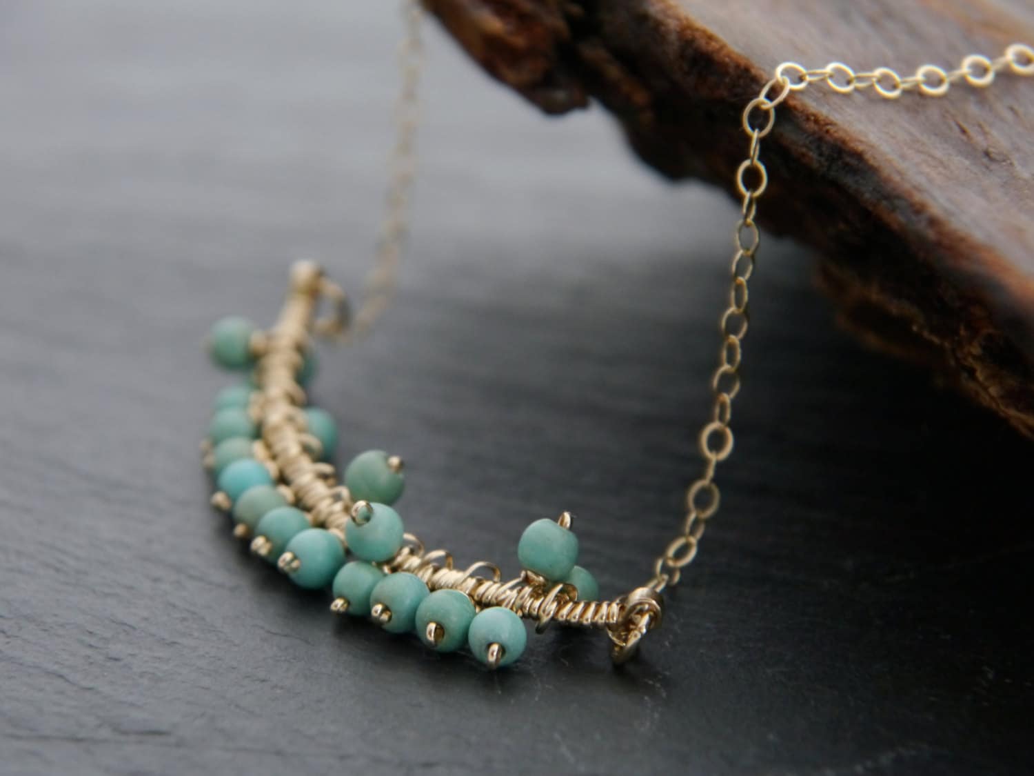 Aqua Teal Magnesite Bar Gemstone Necklace, 14K Gold Filled Minimalist Jewelry