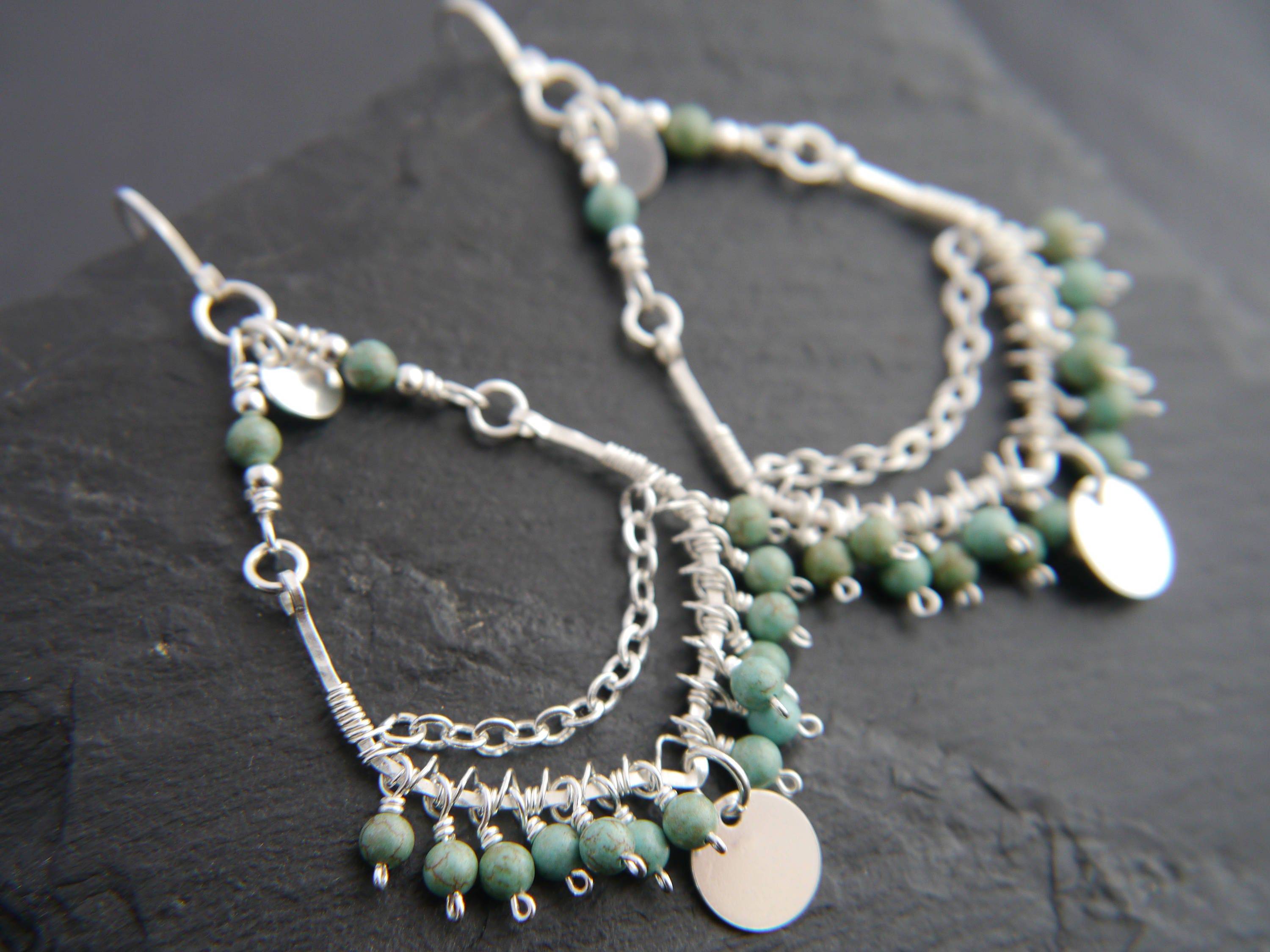 Turquoise Magnesite Chandelier Gemstone Earrings, Sterling Silver Boho Statement