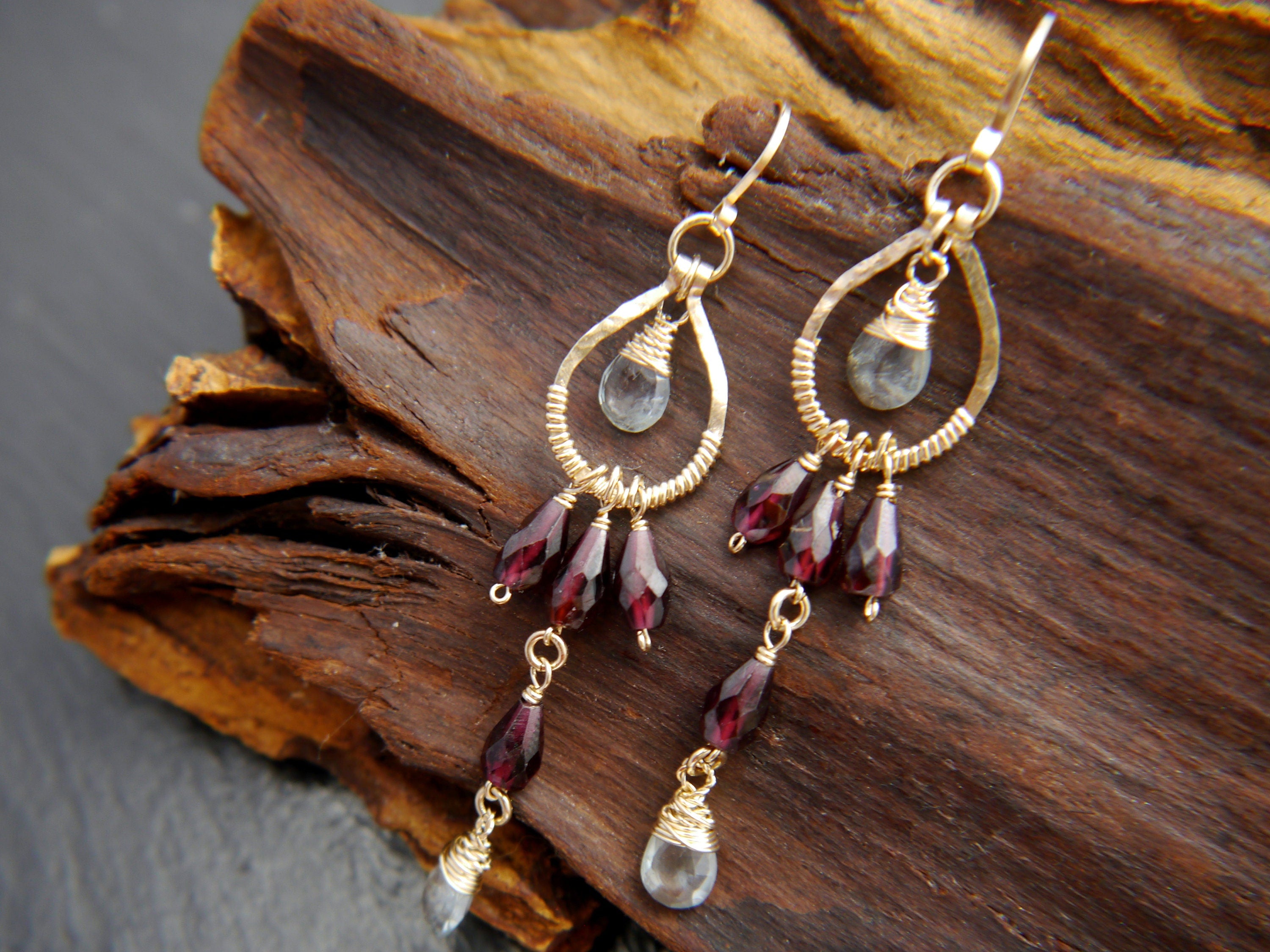 Aquamarine Boho Chandelier Earrings, 14K Gold Filled Fringe Dangle