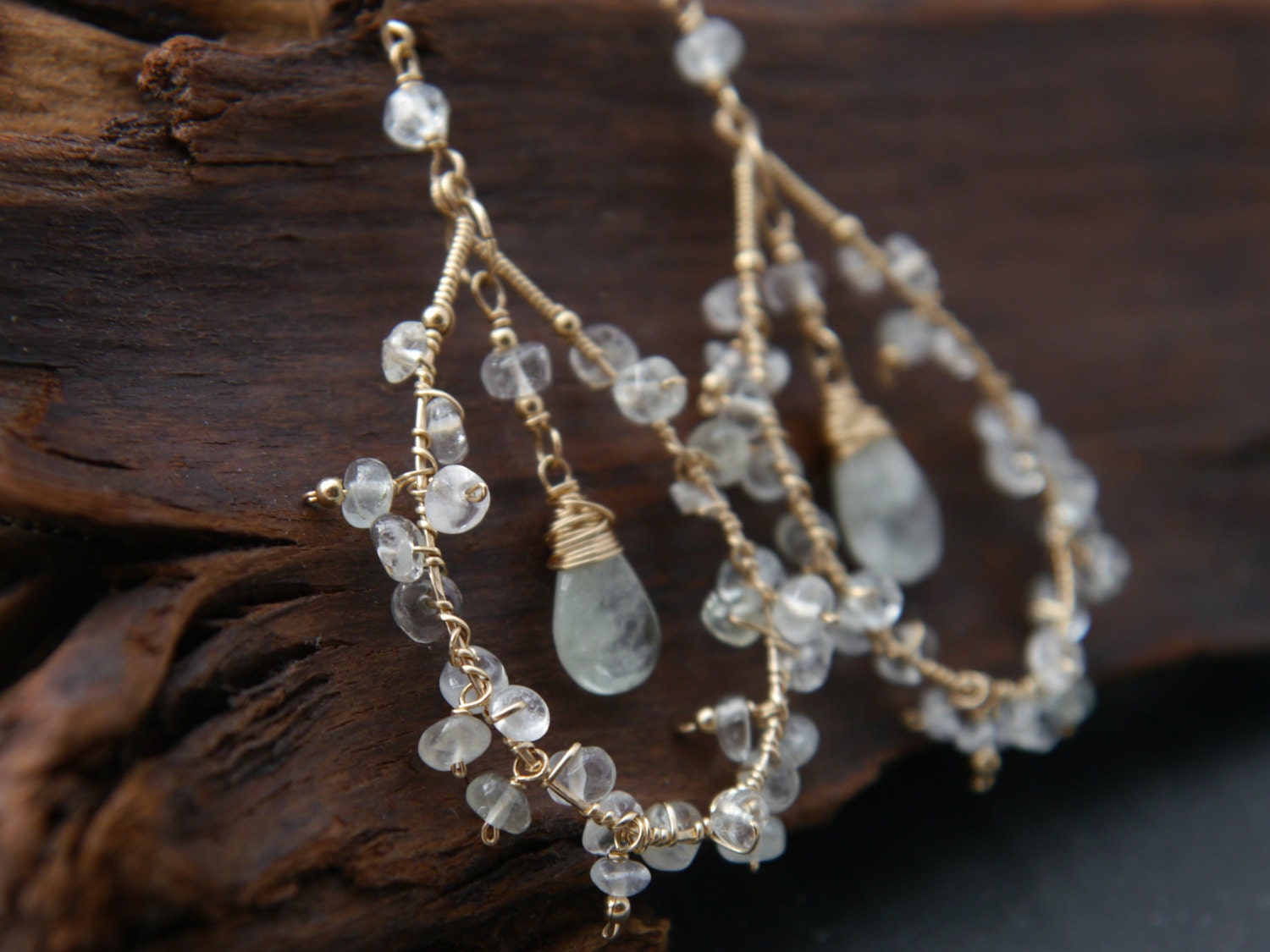 Aquamarine Floral Chandelier Earrings, 14K Gold Filled Garden Wedding Dangle