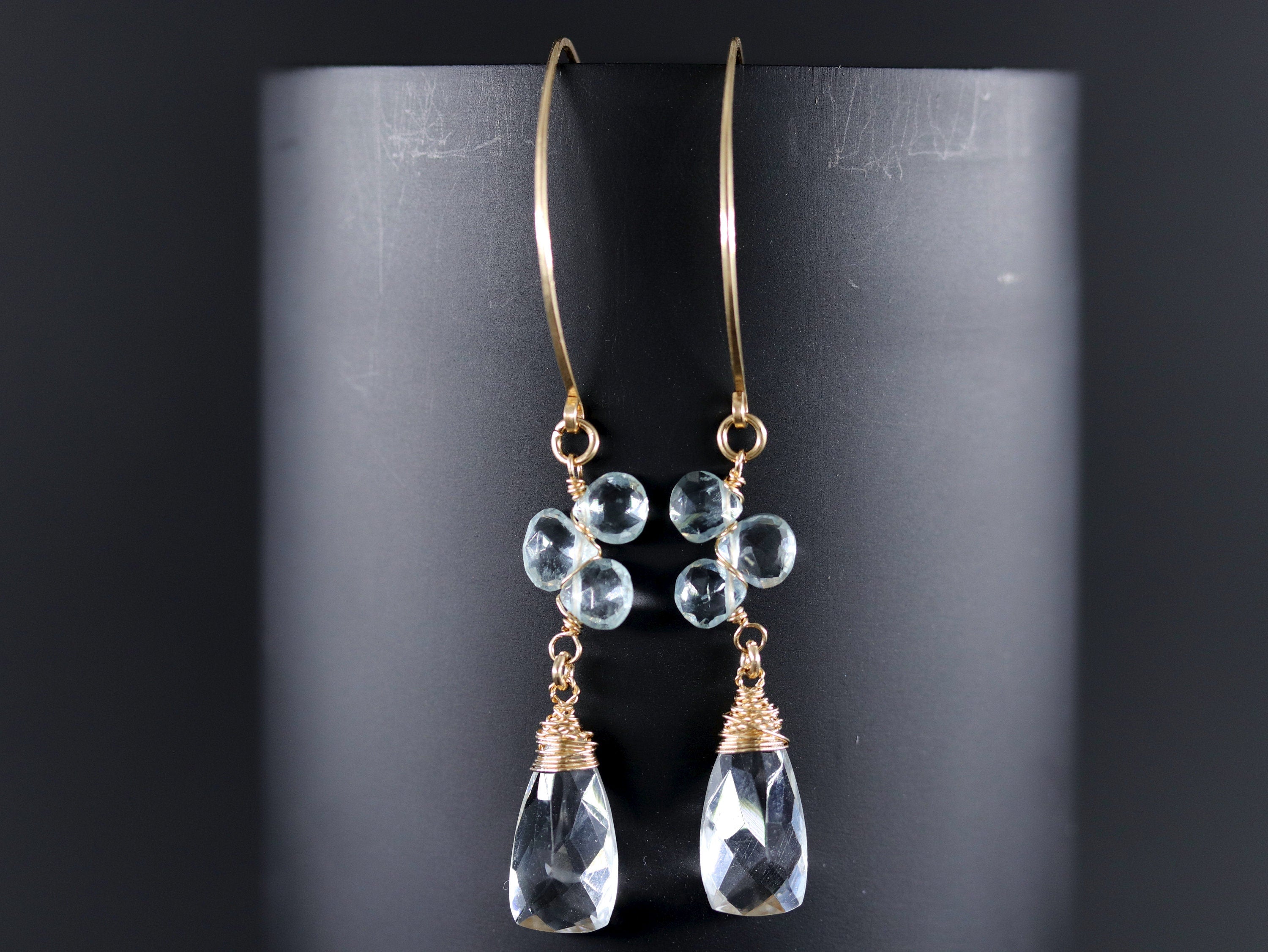 Trillion Aquamarine Quartz Gemstone Earrings, 14K Gold Filled Minimalist Jewelry