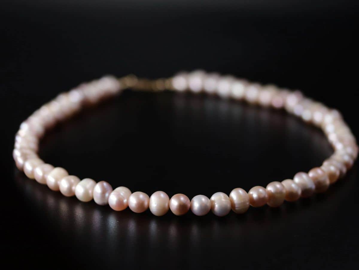 Pink Freshwater Pearl Strand Gemstone Necklace, 14K Gold Filled, Bridal