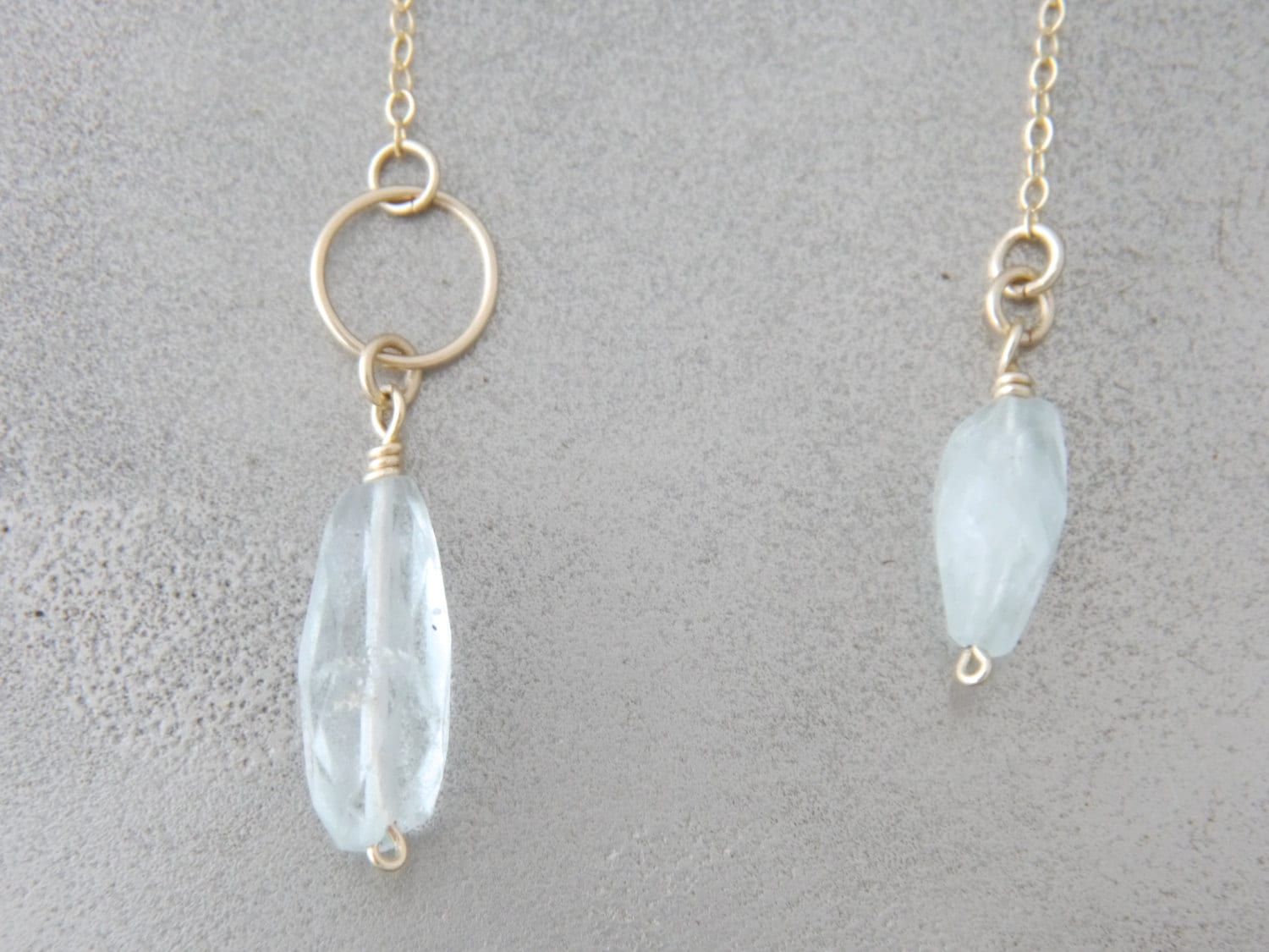 Aquamarine Lariat Y Gemstone Necklace, 14K Gold Filled Bohemian Bride