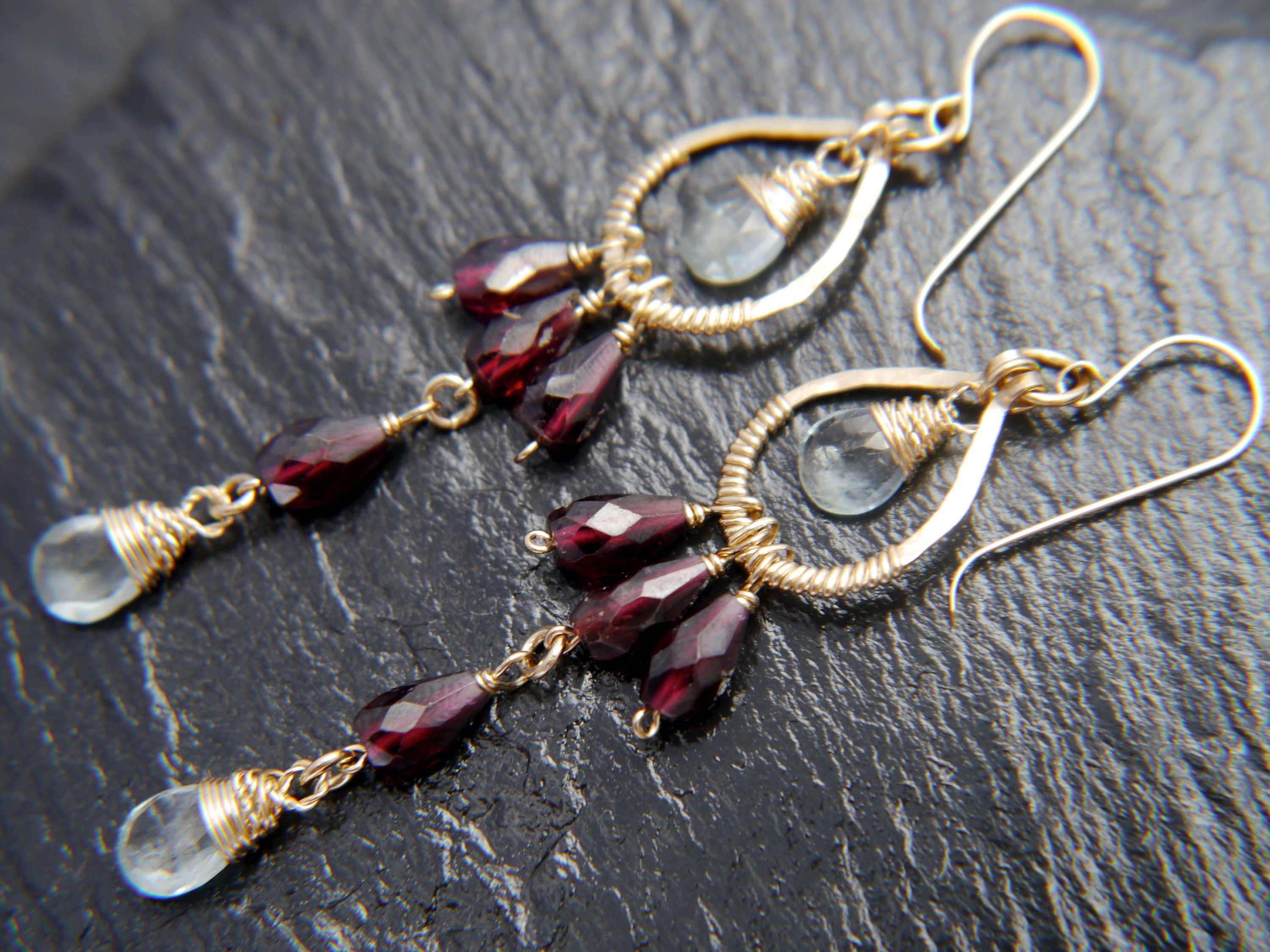 Aquamarine Boho Chandelier Earrings, 14K Gold Filled Fringe Dangle