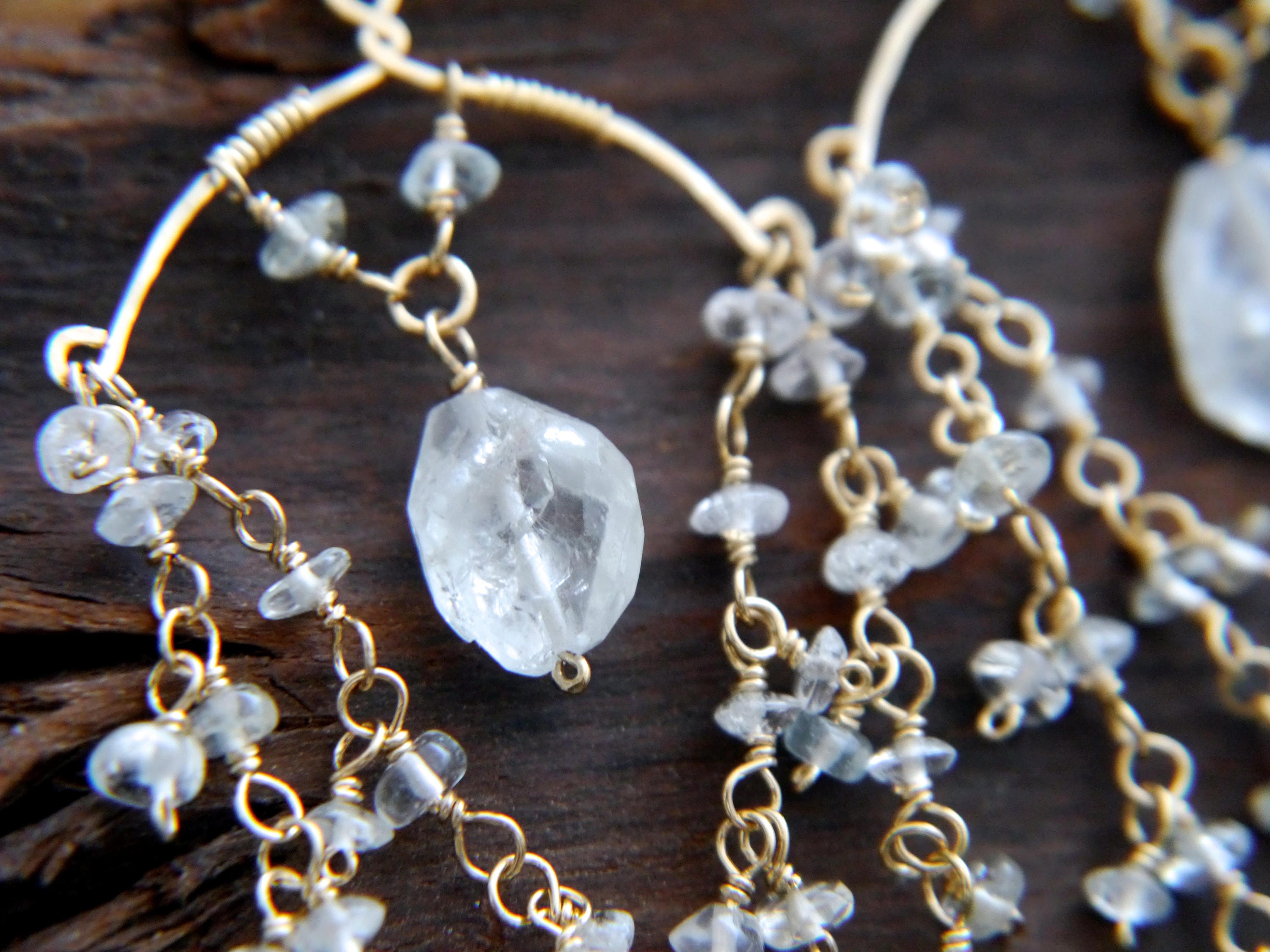 Aquamarine Fringe Chandelier Earrings, 14K Gold Filled Boho Dangle, Wedding Jewelry