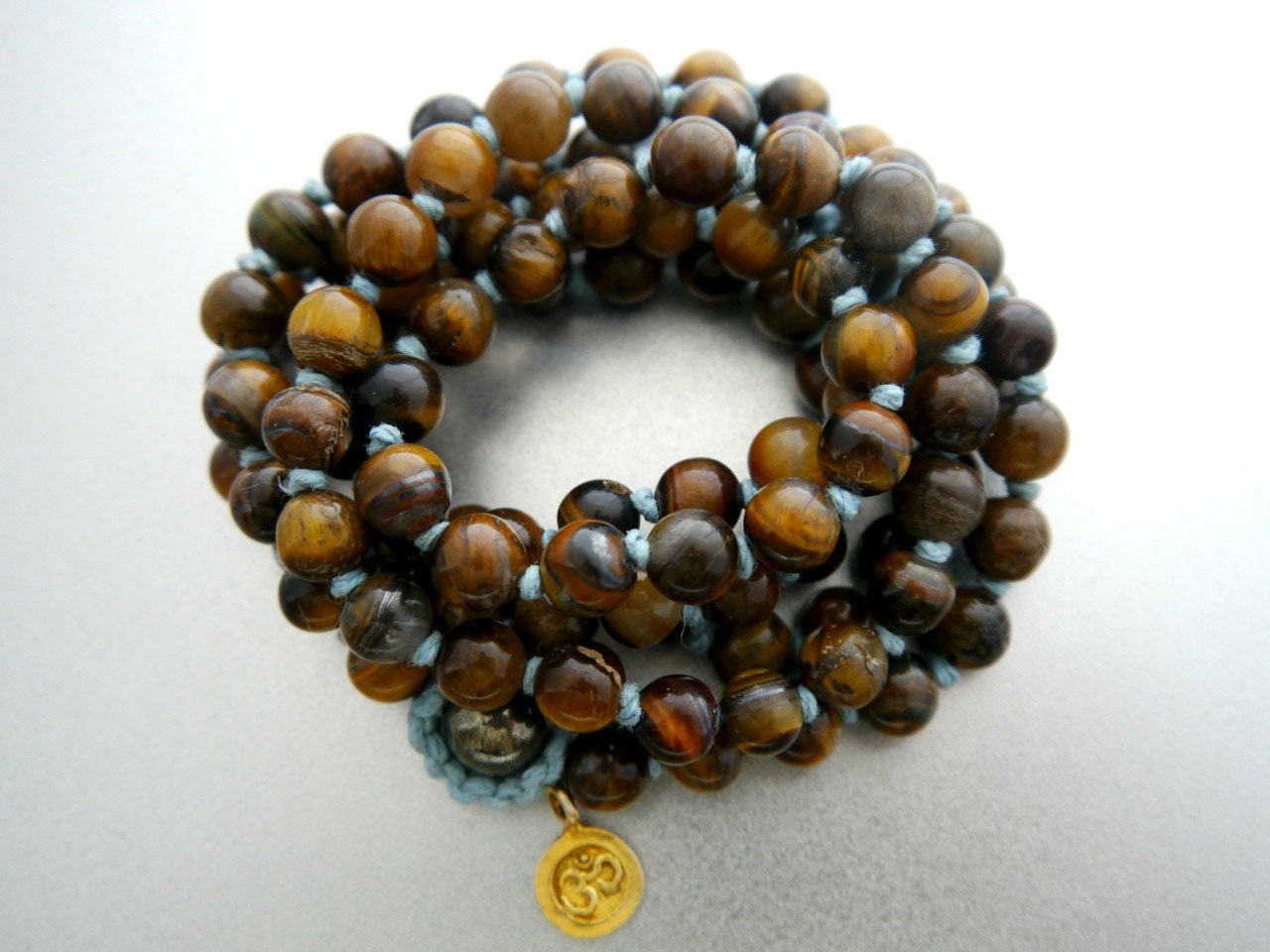 Tiger's Eye 108 108 Mala Bead , Wrap, Hand Knotted Tibetan Prayer Beads