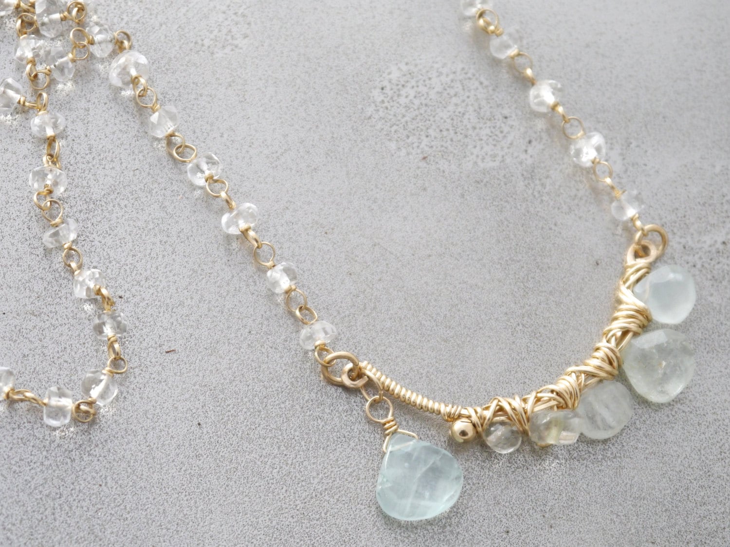 Aquamarine Statement Necklace, 14K Gold Filled, Bohemian Wedding