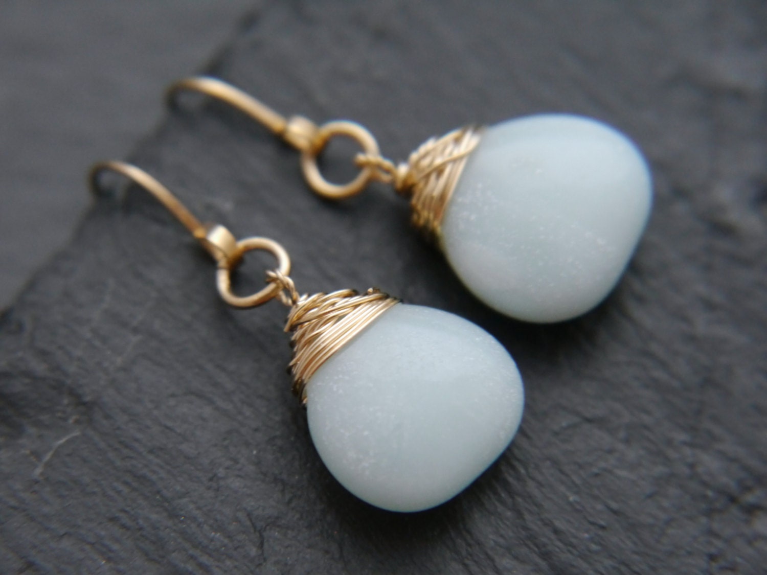 Aqua Amazonite Teardrop Earrings, 14K Gold Filled Dangle, Beach Wedding Jewelry