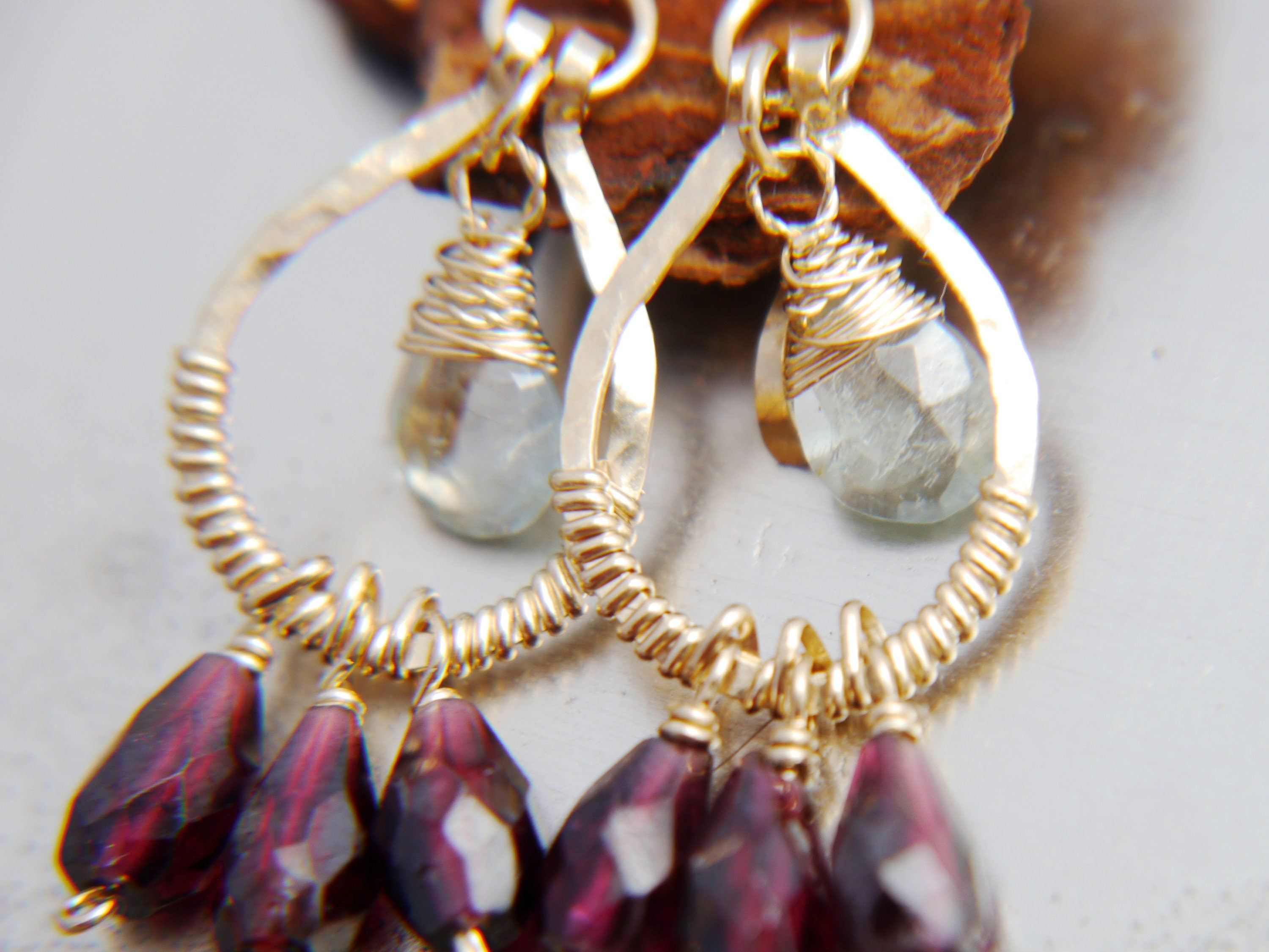Aquamarine Boho Chandelier Earrings, 14K Gold Filled Fringe Dangle