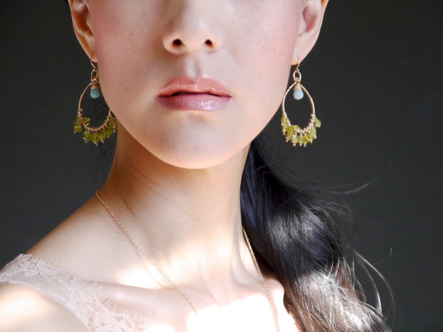Peridot Aqua Amazonite Hoop Gemstone Earrings, 14K Gold Filled Nature Inspired