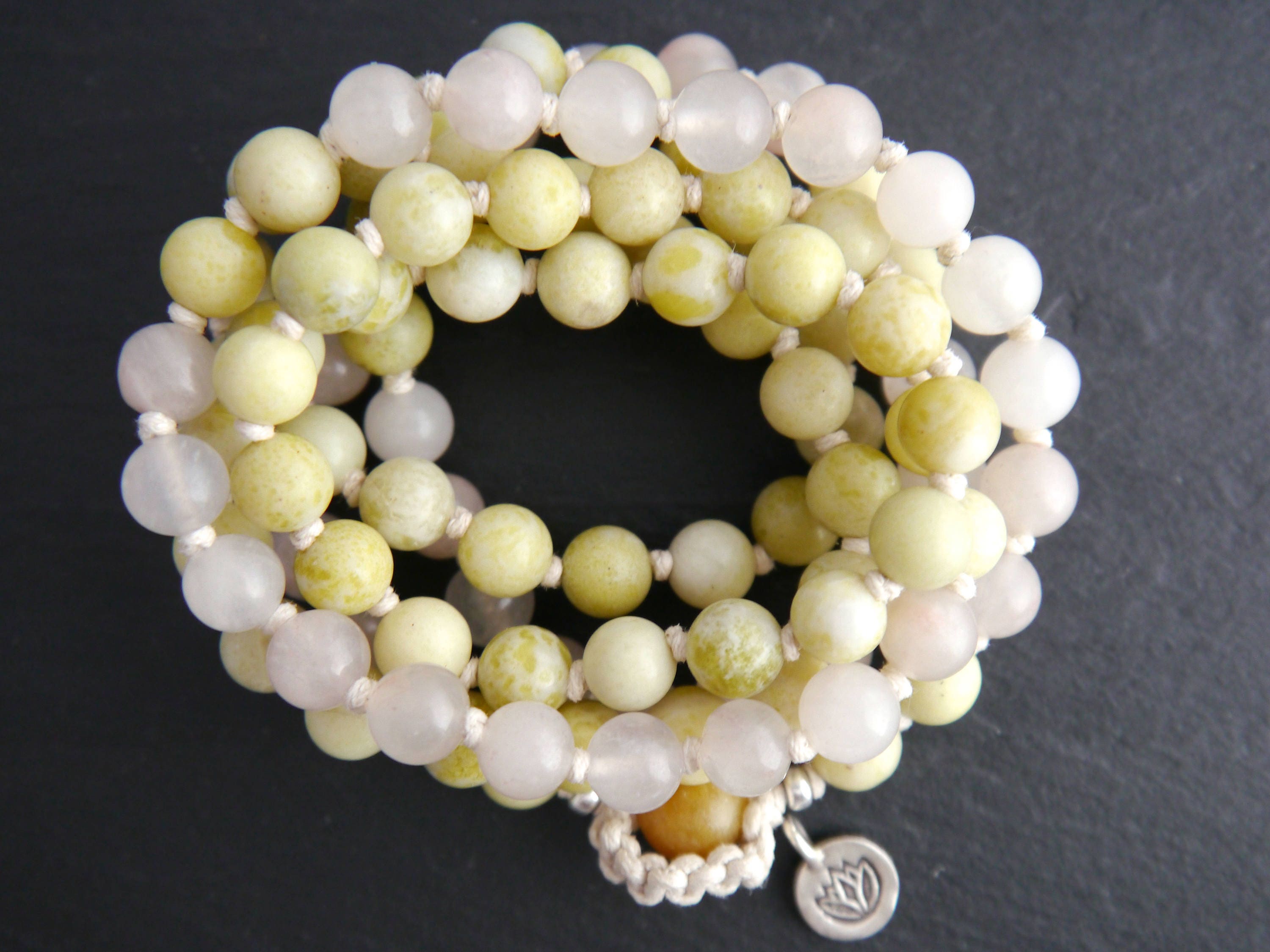 Pink Aventurine Green Peridot Serpentine Mala Beads, 108 Gemstone