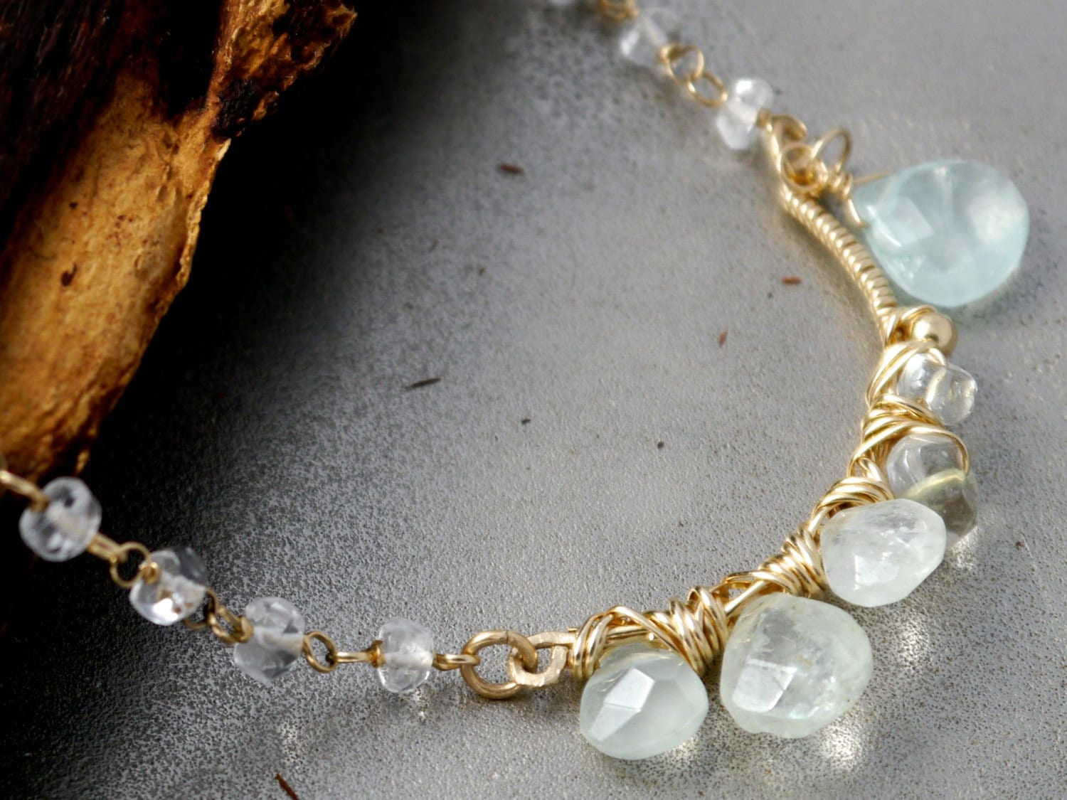 Aquamarine Statement Necklace, 14K Gold Filled, Bohemian Wedding