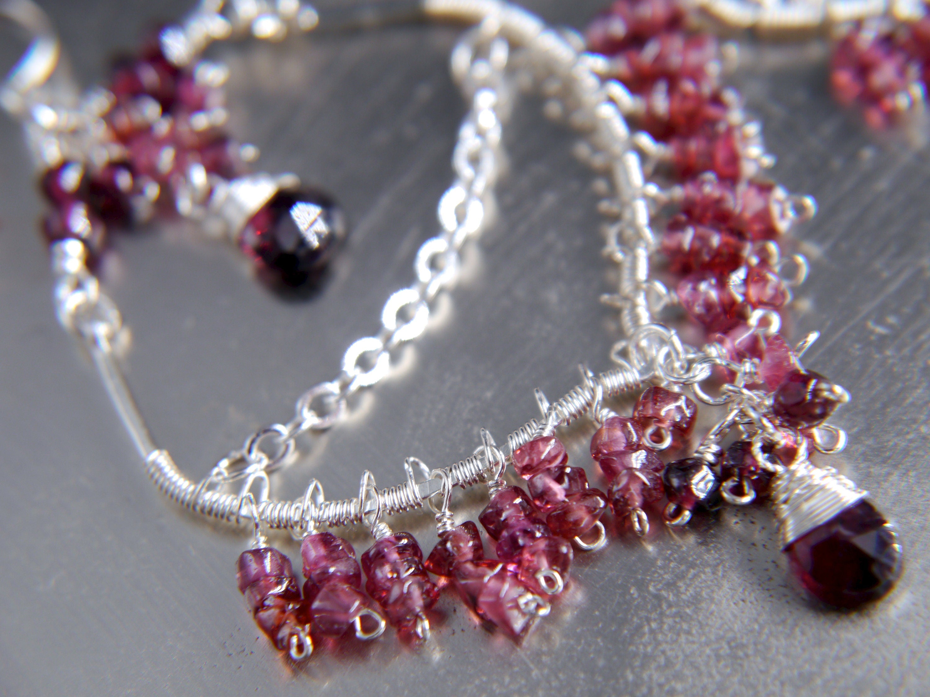 Garnet Chandelier Fringe Gemstone Earrings, Sterling Silver, Bohemian Style