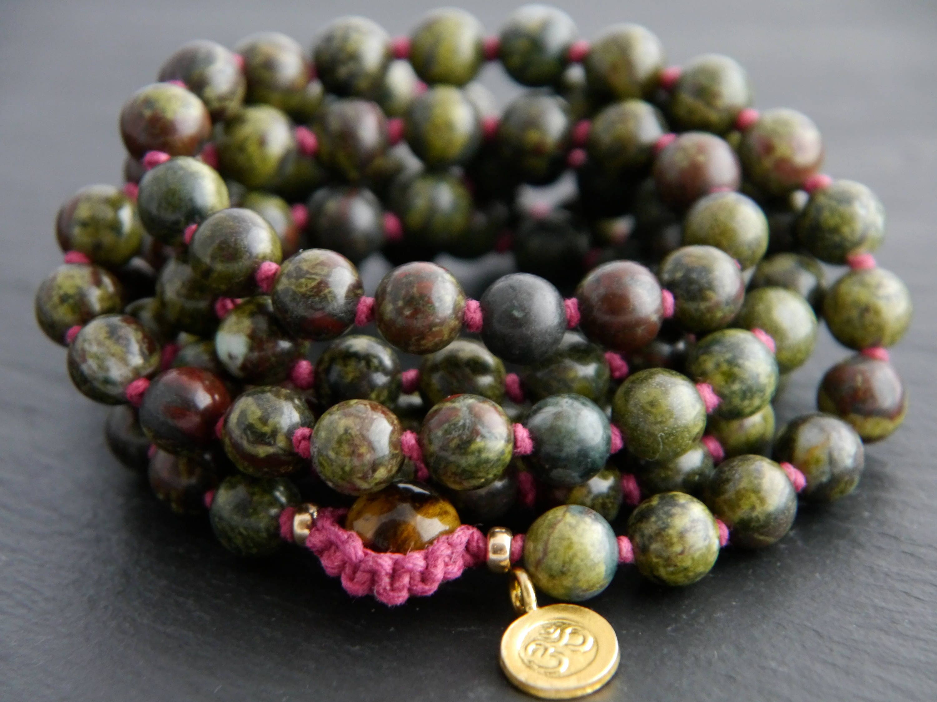 Red Dragon Blood Jasper 108 Mala Bead , Wrap, Hand Knotted Tibetan Prayer Beads