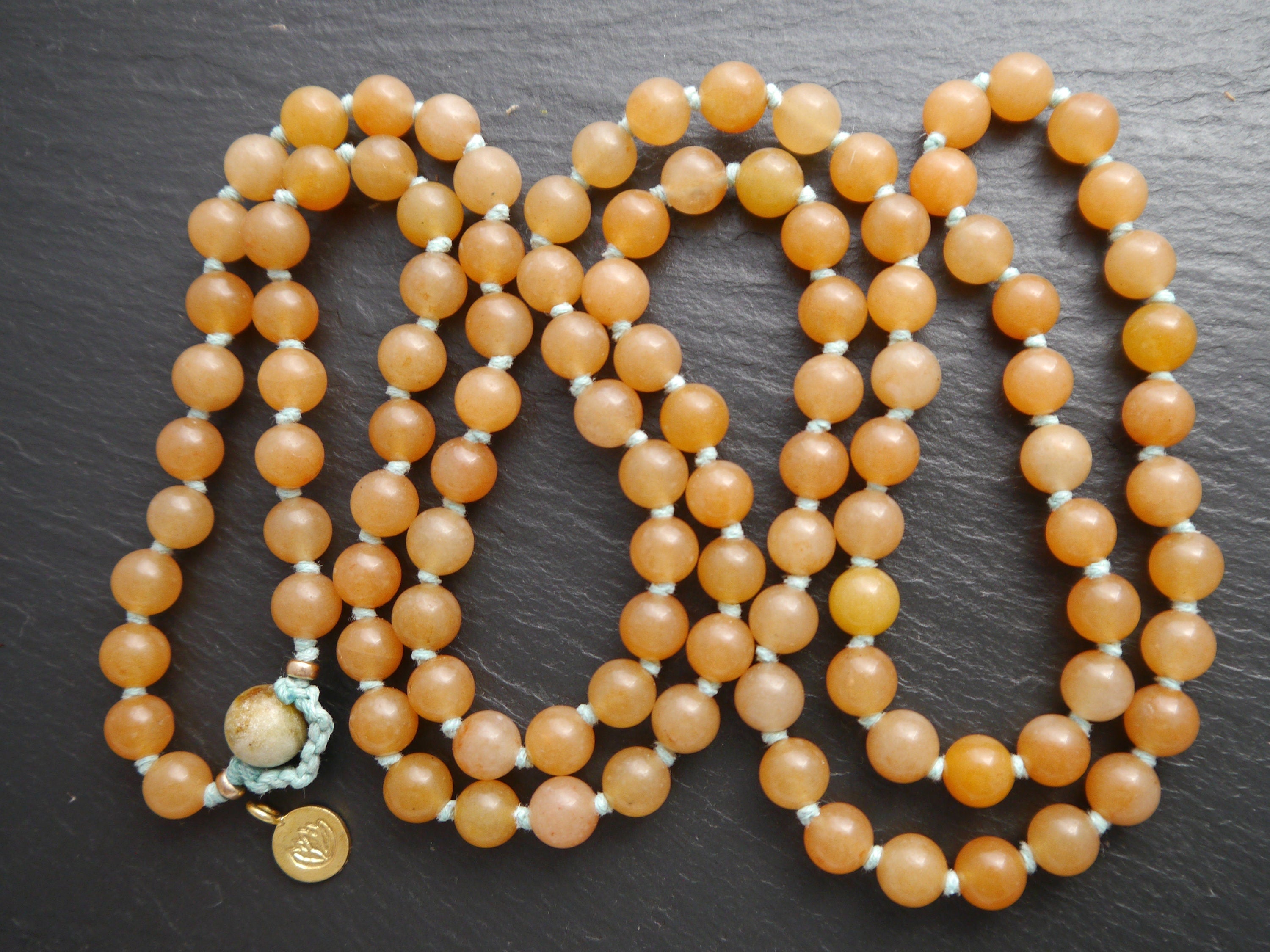 Red Aventurine Mala Beads, 108 Gemstone Beads, Wrap, Hand Knotted