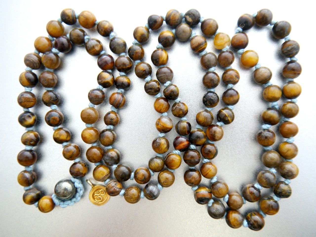 Tiger's Eye 108 108 Mala Bead , Wrap, Hand Knotted Tibetan Prayer Beads