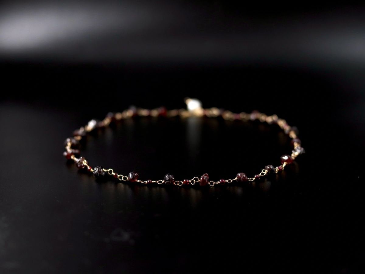Garnet Rosary Chain Gemstone Necklace, 14K Gold Filled