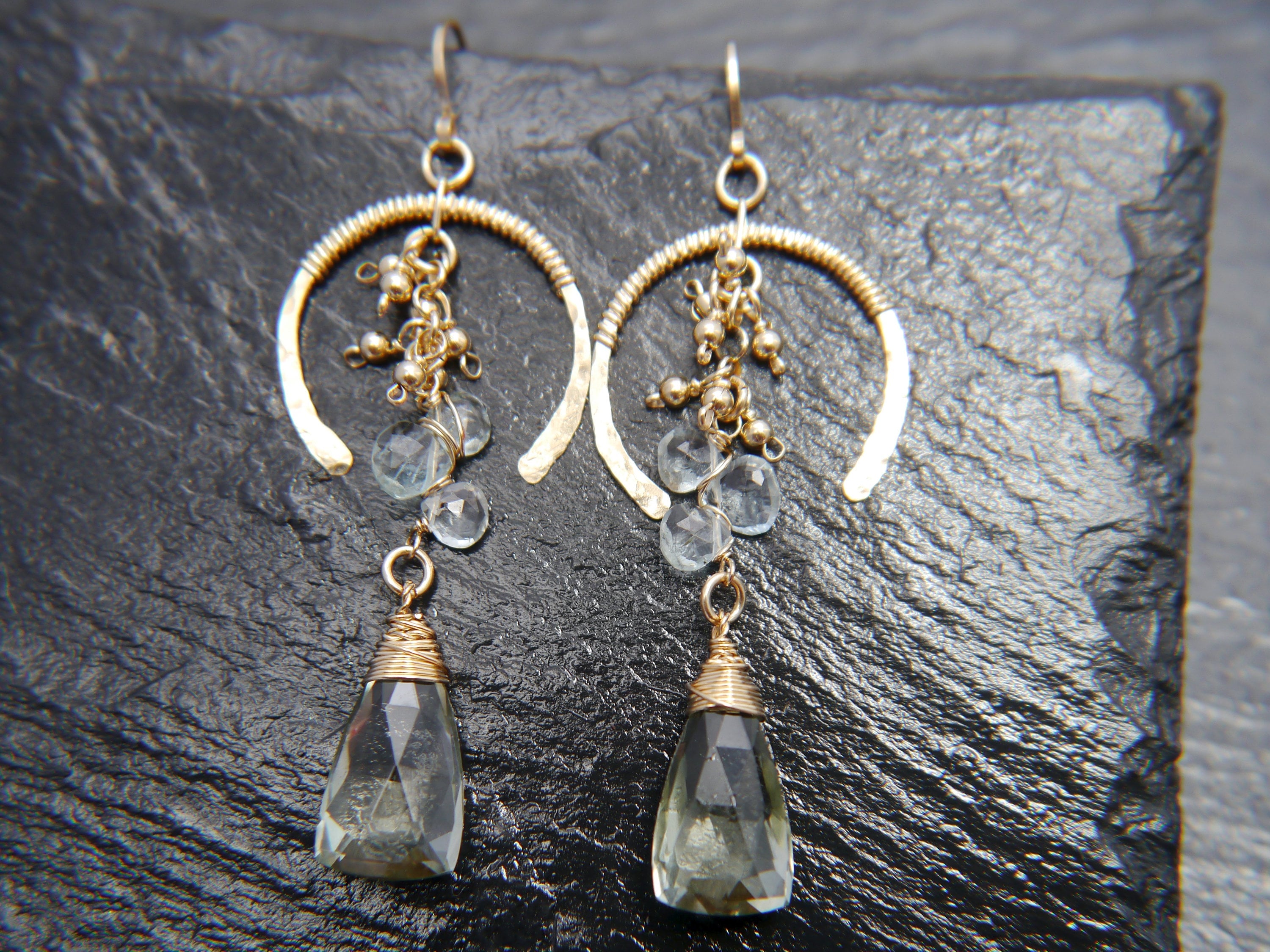Green Amethyst Chandelier Gemstone Earrings, 14K Gold Filled Elegant Bridal