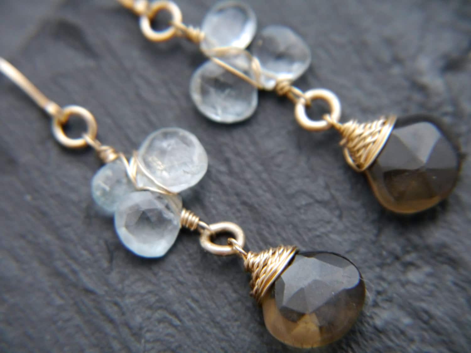 Aquamarine Labradorite Dangle Floral Gemstone Earrings, 14K Gold Filled Wedding