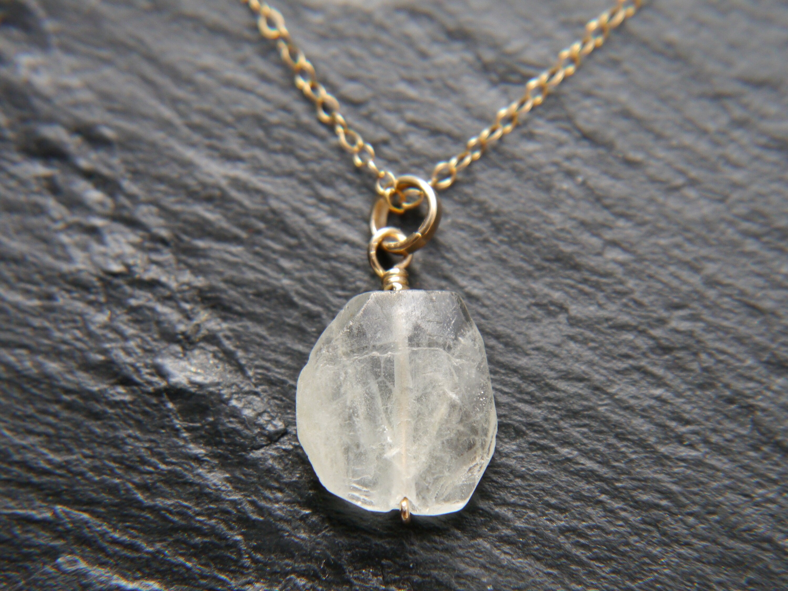 Raw Aquamarine Gemstone Pendant Necklace, 14K Gold Filled Minimalist Jewelry