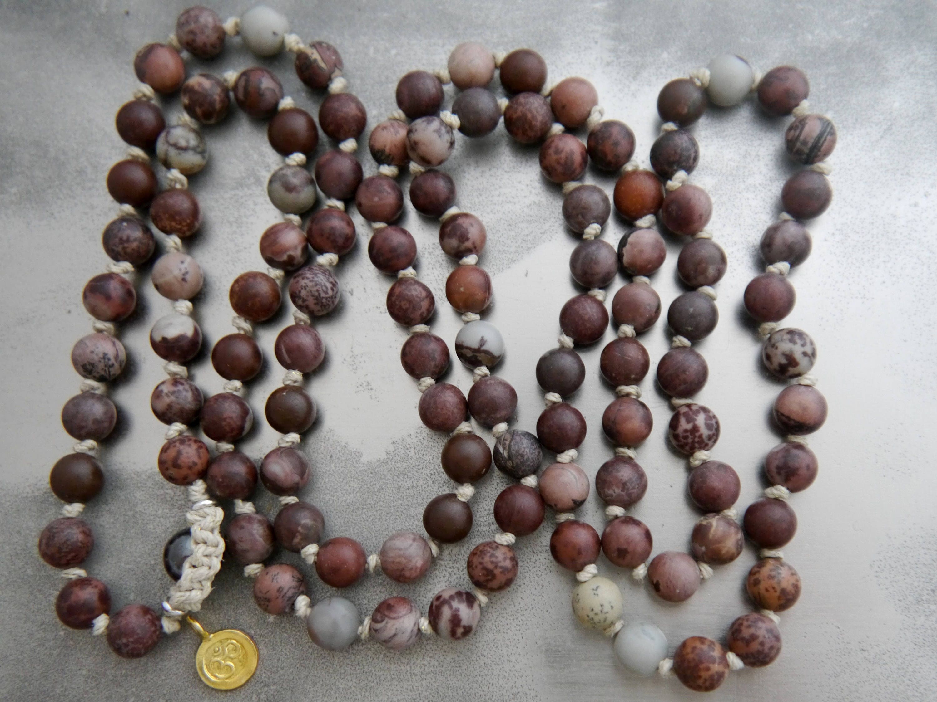 Crazy Horse Jasper Mala Beads, 108 Gemstone Beads, Wrap, Hand Knotted