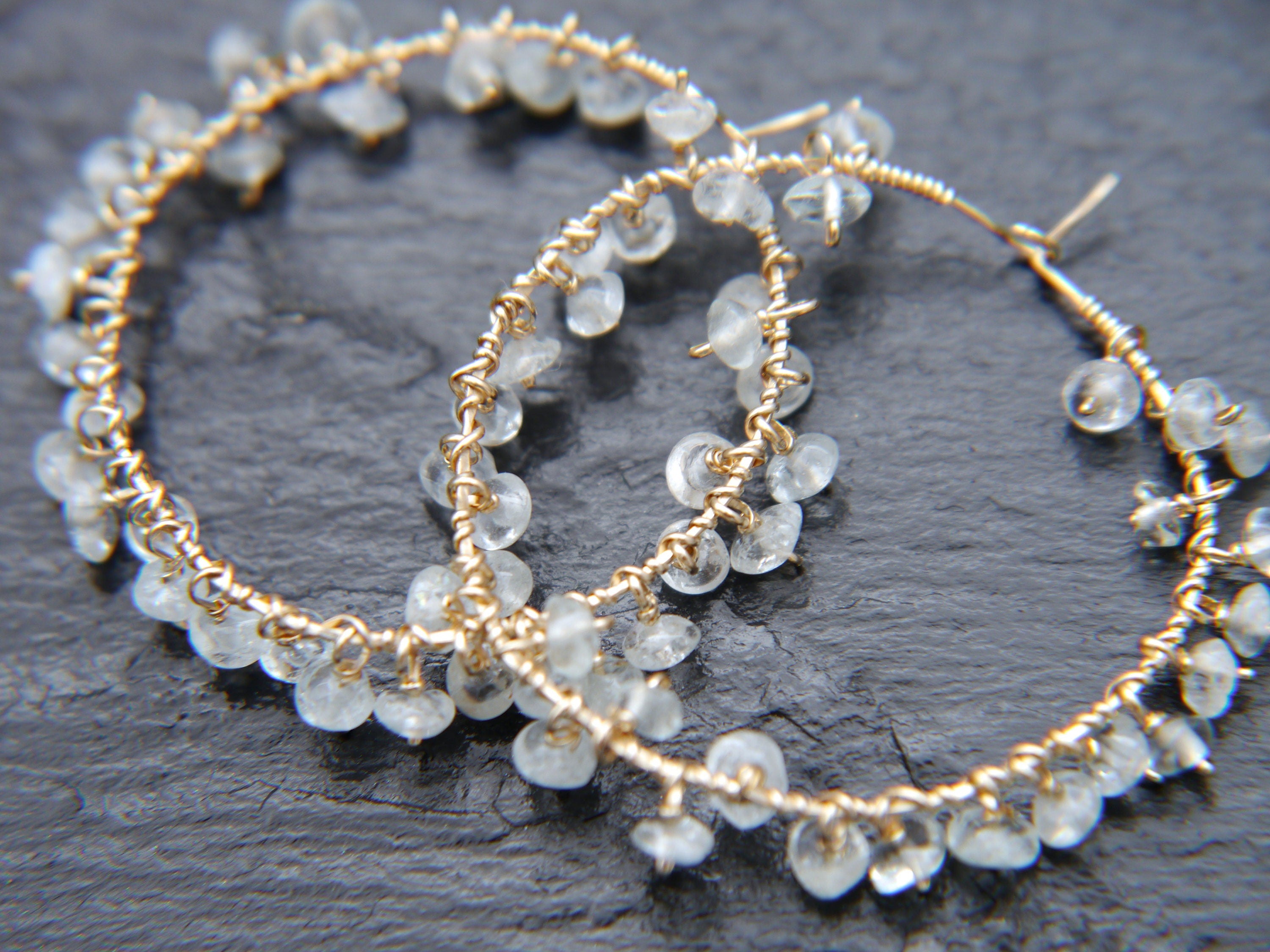 Aquamarine Floral Hoop Gemstone Earrings, 14K Gold Filled Boho Style