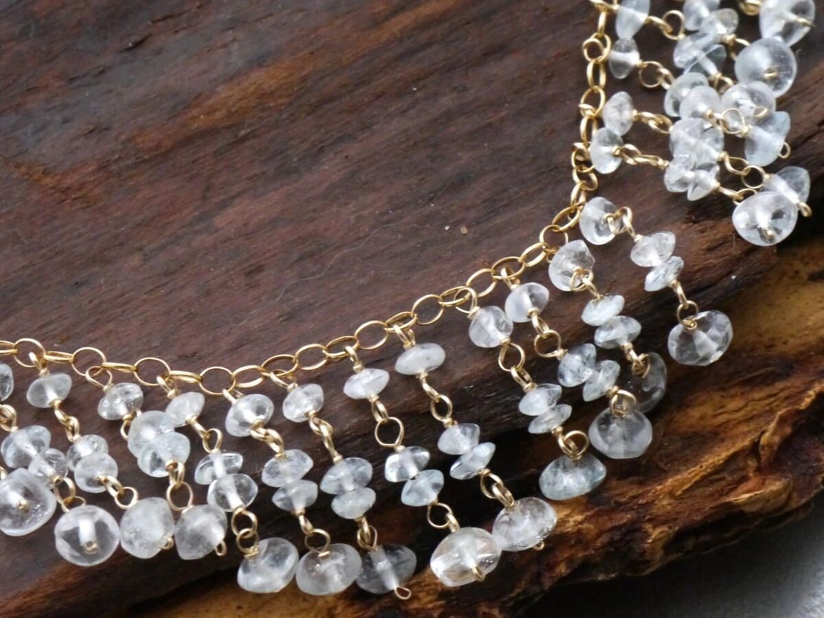 Aquamarine Gemstone Bib Necklace, 14K Gold Filled Bohemian Bride