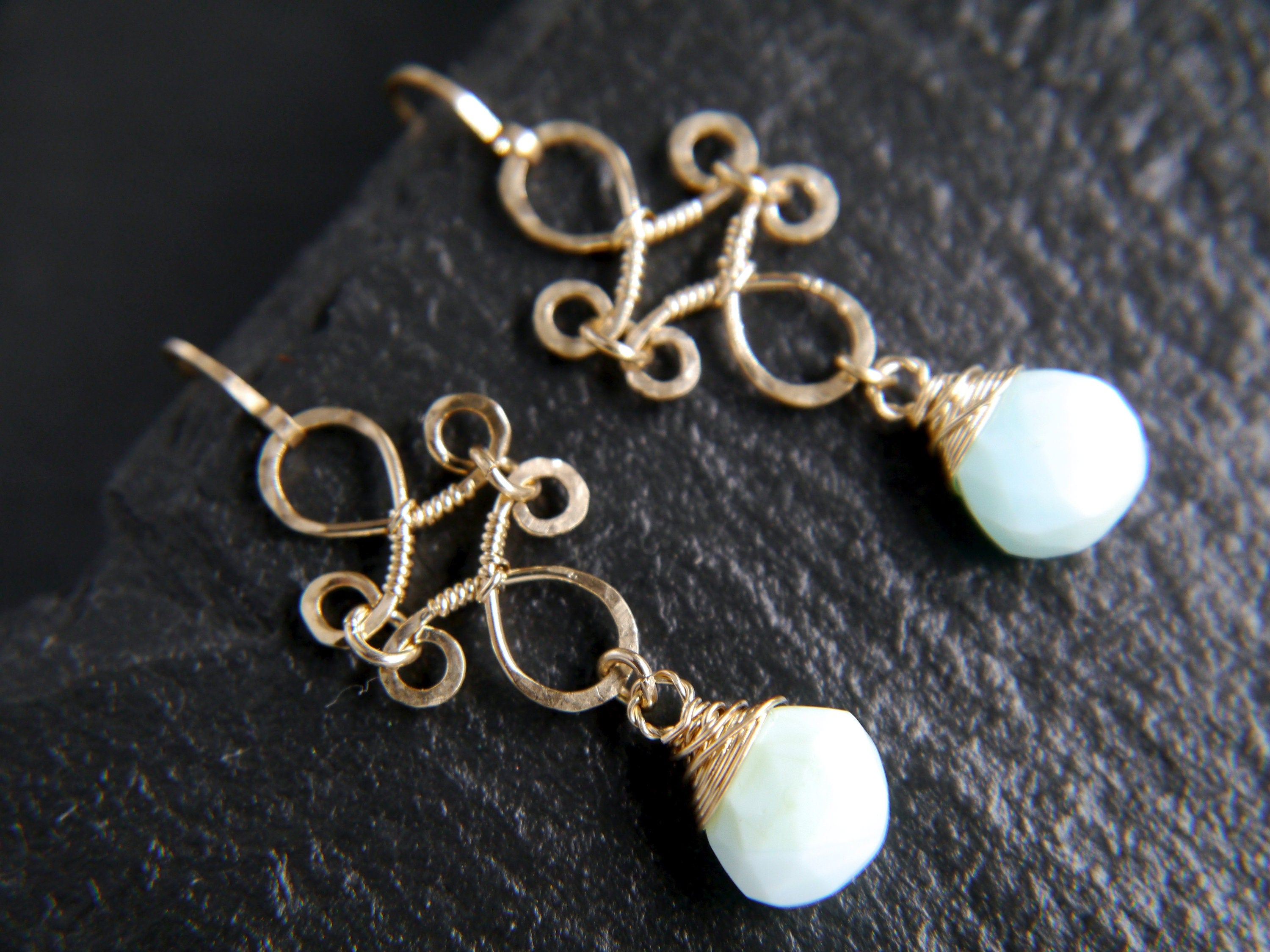 Blue Opal Chandelier Gemstone Earrings, 14K Gold Filled Something Blue