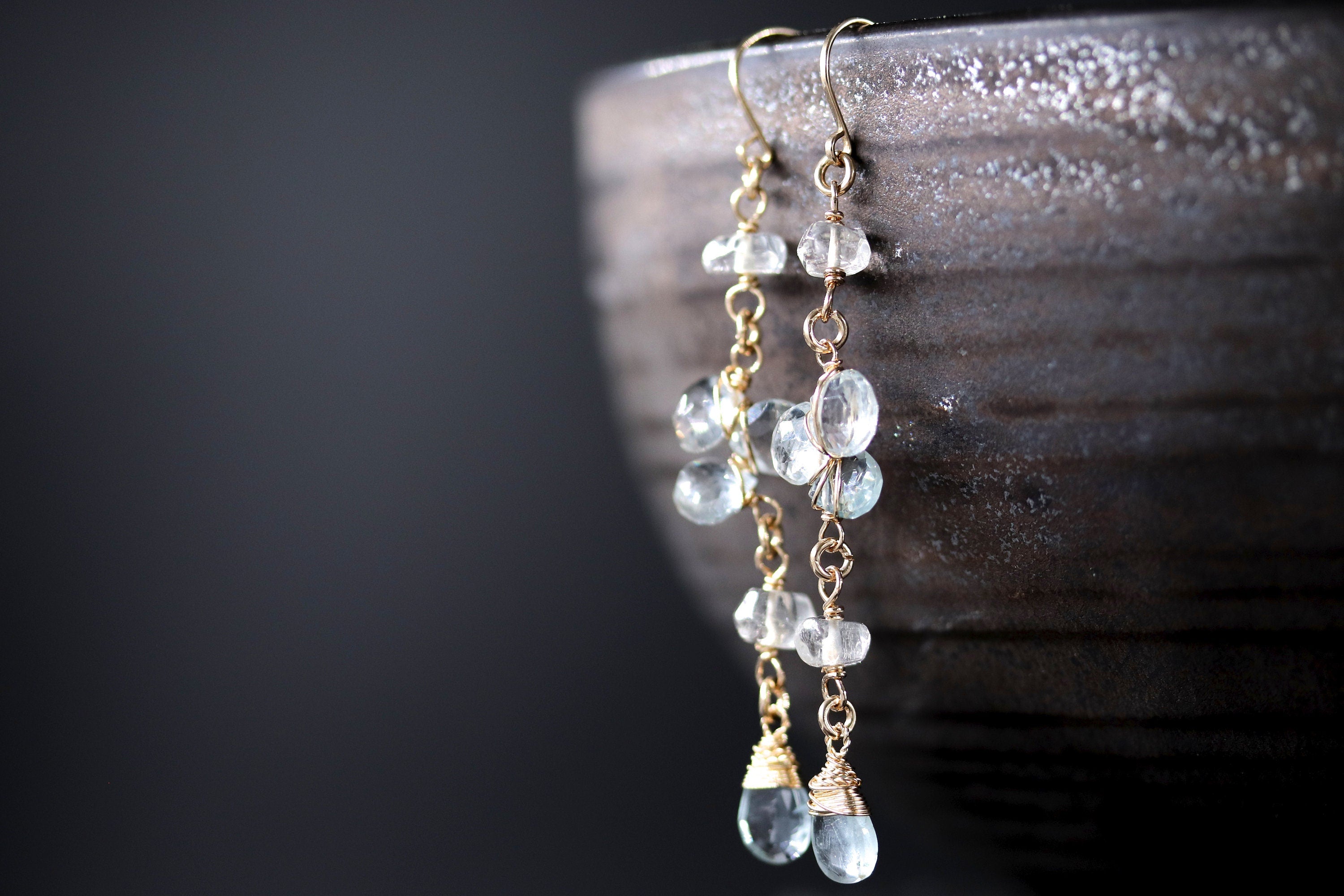 Aquamarine Floral Gemstone Earrings, 14K Gold Filled Garden Wedding