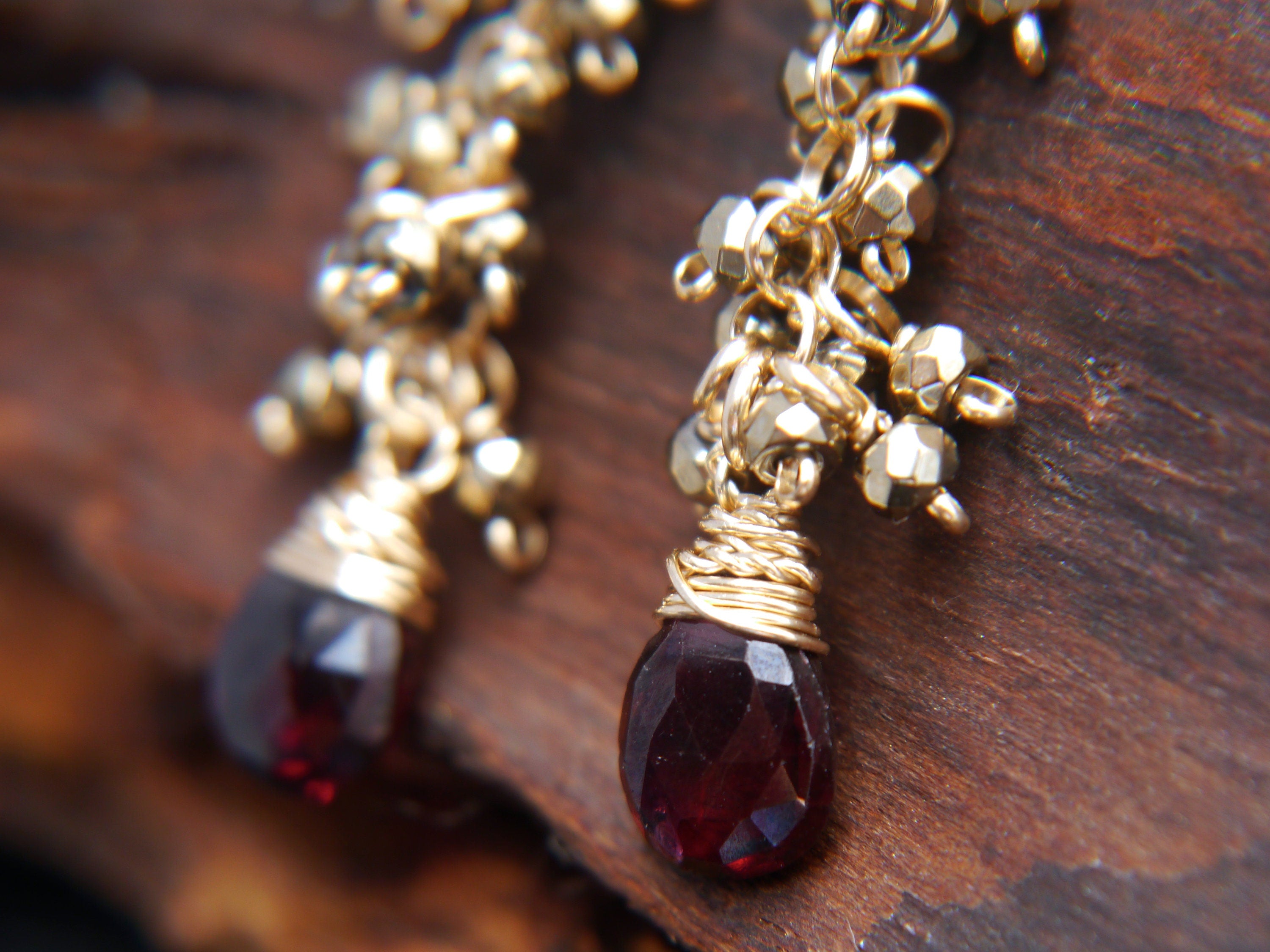 Garnet Chandelier Floral Gemstone Earrings, 14K Gold Filled Bohemian Style