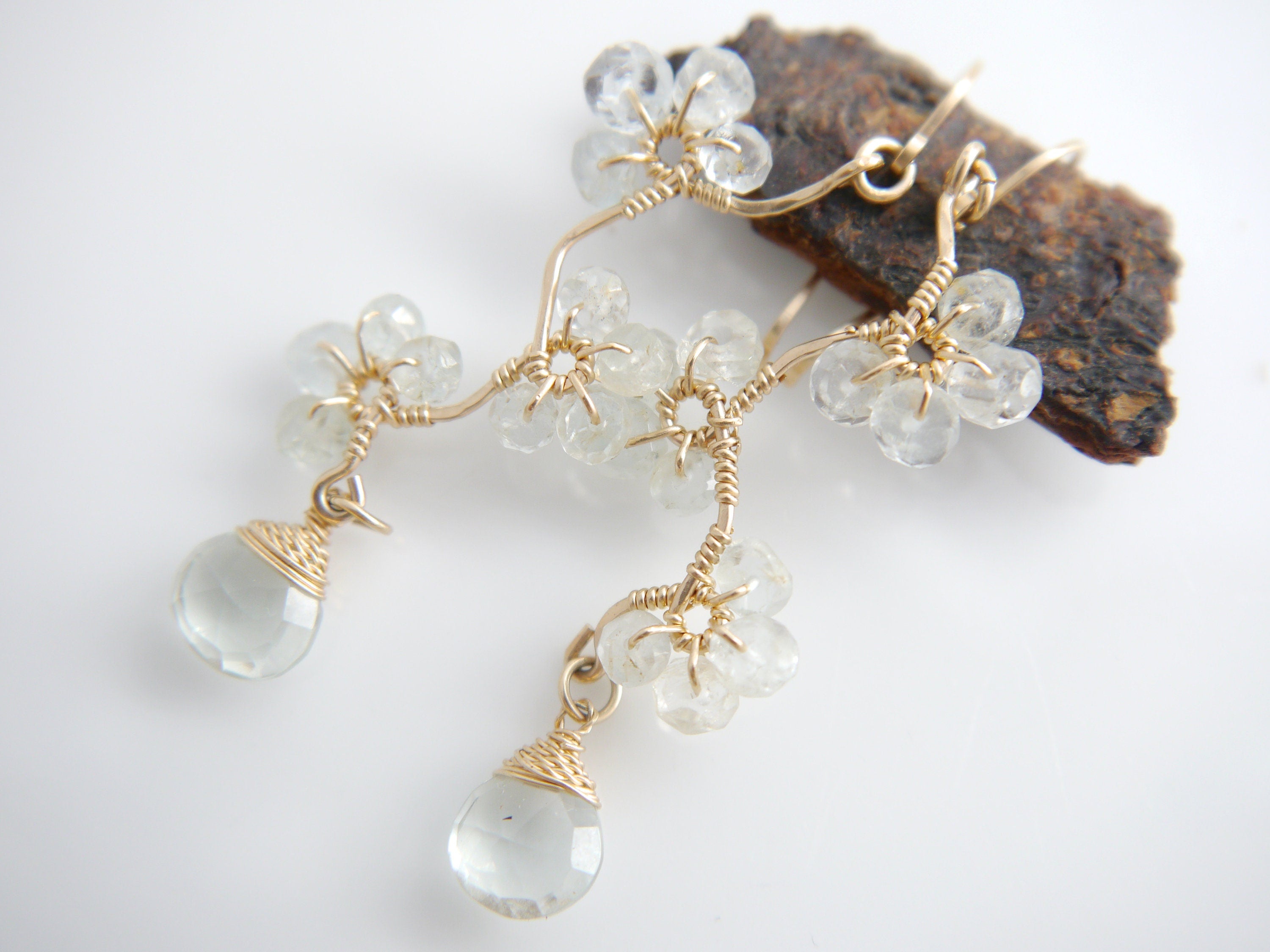 Aquamarine Green Amethyst Floral Chandelier Earrings, 14K Gold Filled Dangle, Garden Jewelry