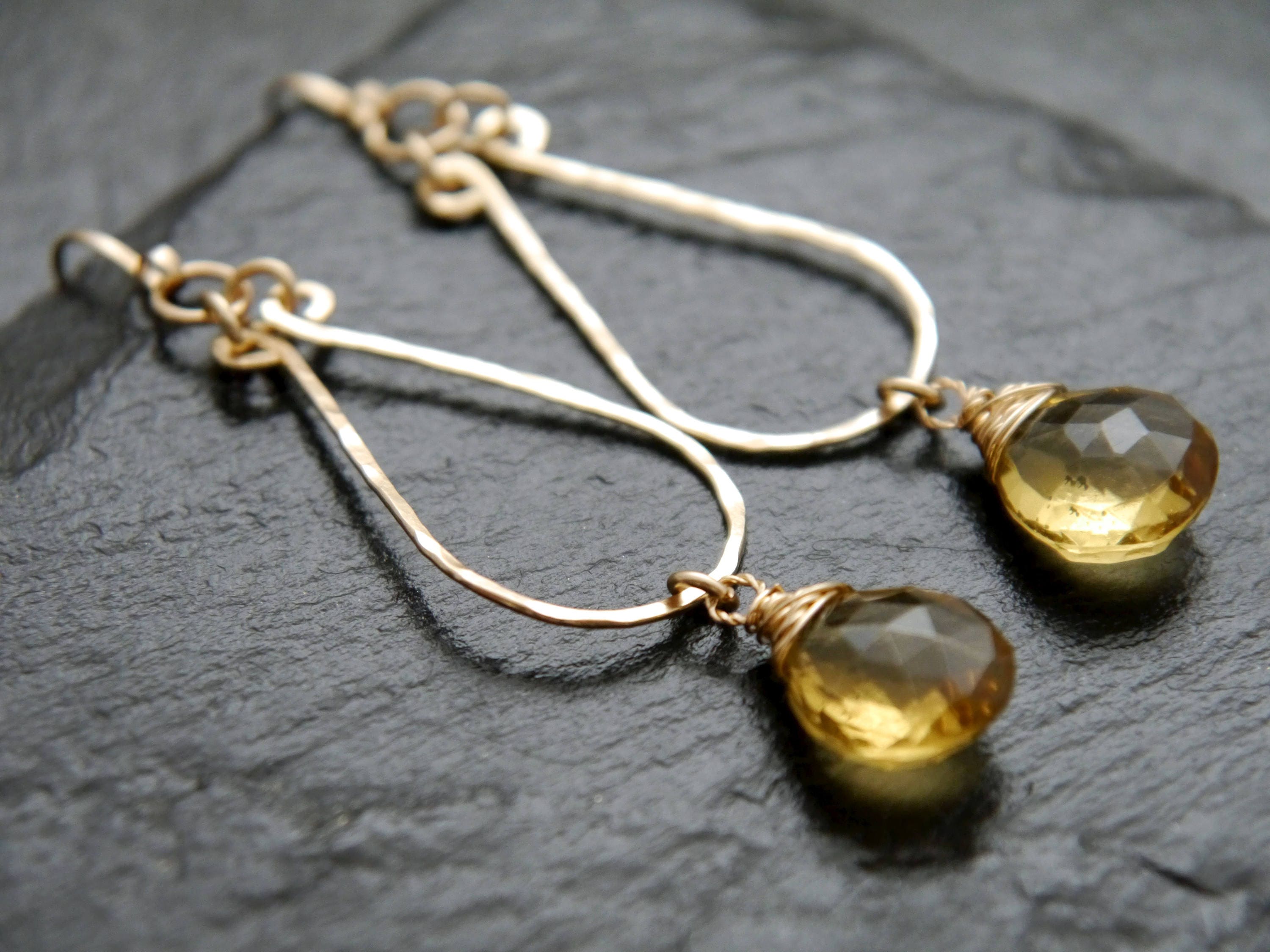 Golden Quartz Teardrop Gemstone Earrings, 14K Gold Filled Everyday Luxury