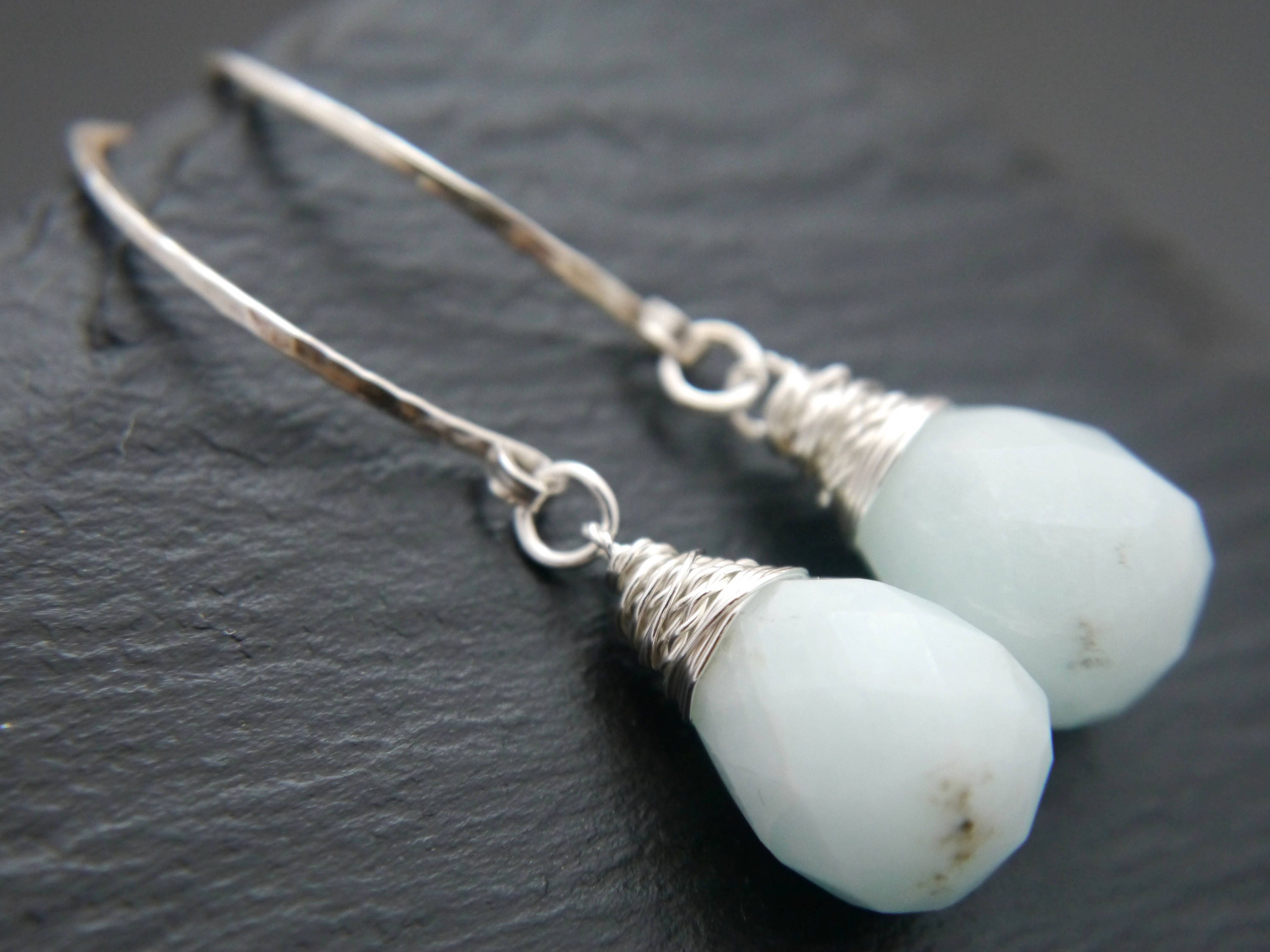 Amazonite Hoop Gemstone Earrings, Sterling Silver, Something Blue