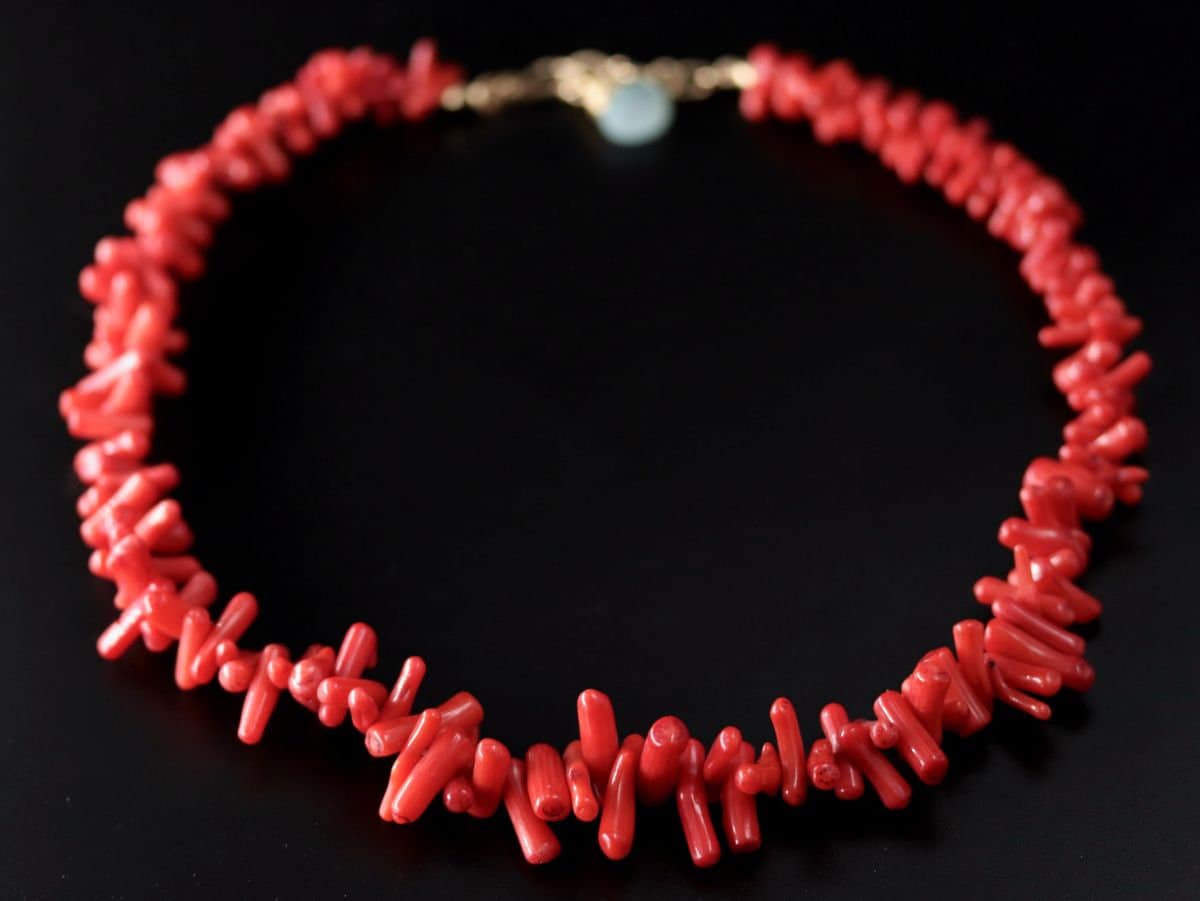 Red Coral Branch Gemstone Necklace, 14K Gold Filled Statement Jewelry