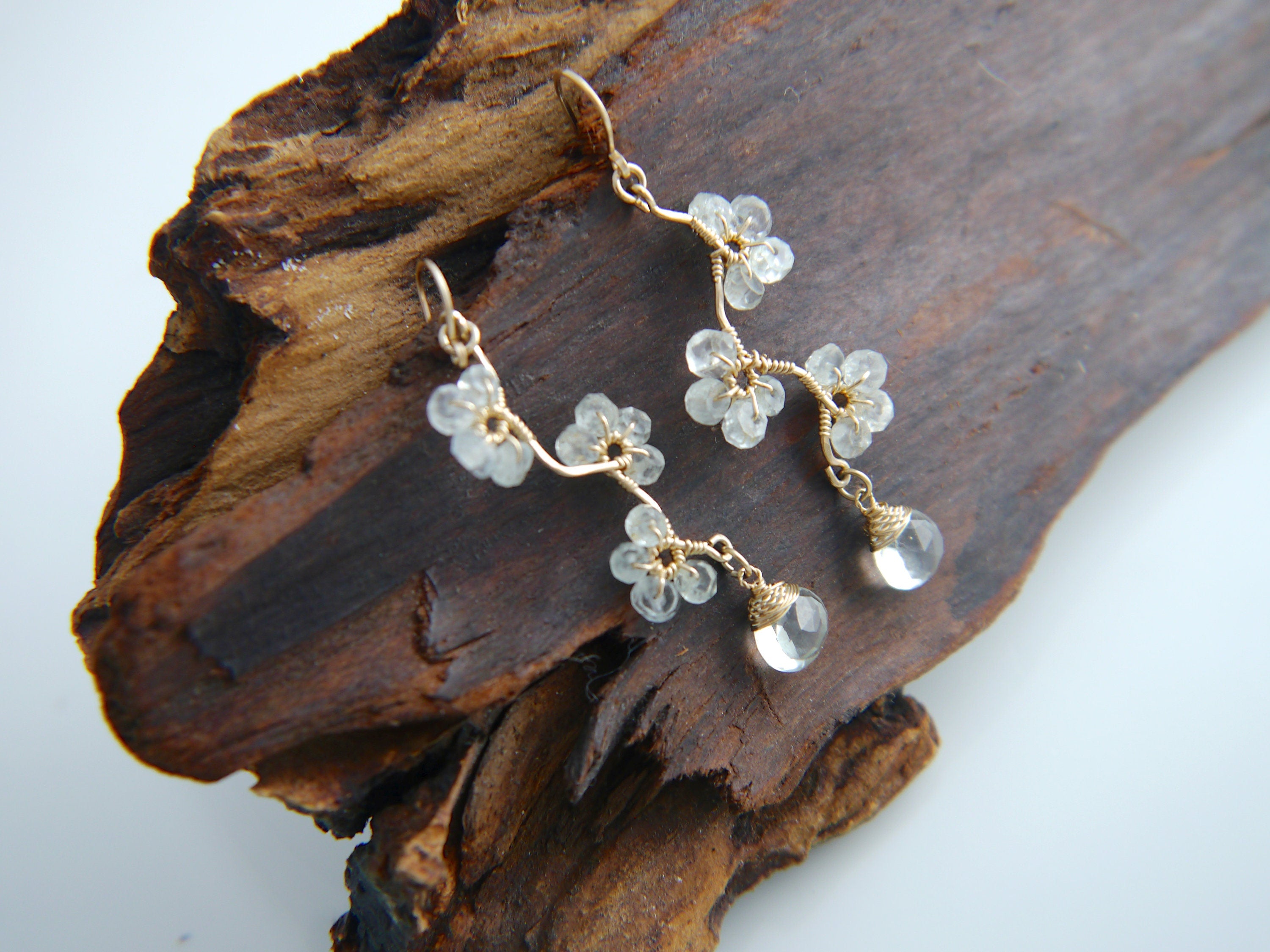Aquamarine Green Amethyst Floral Chandelier Earrings, 14K Gold Filled Dangle, Garden Jewelry