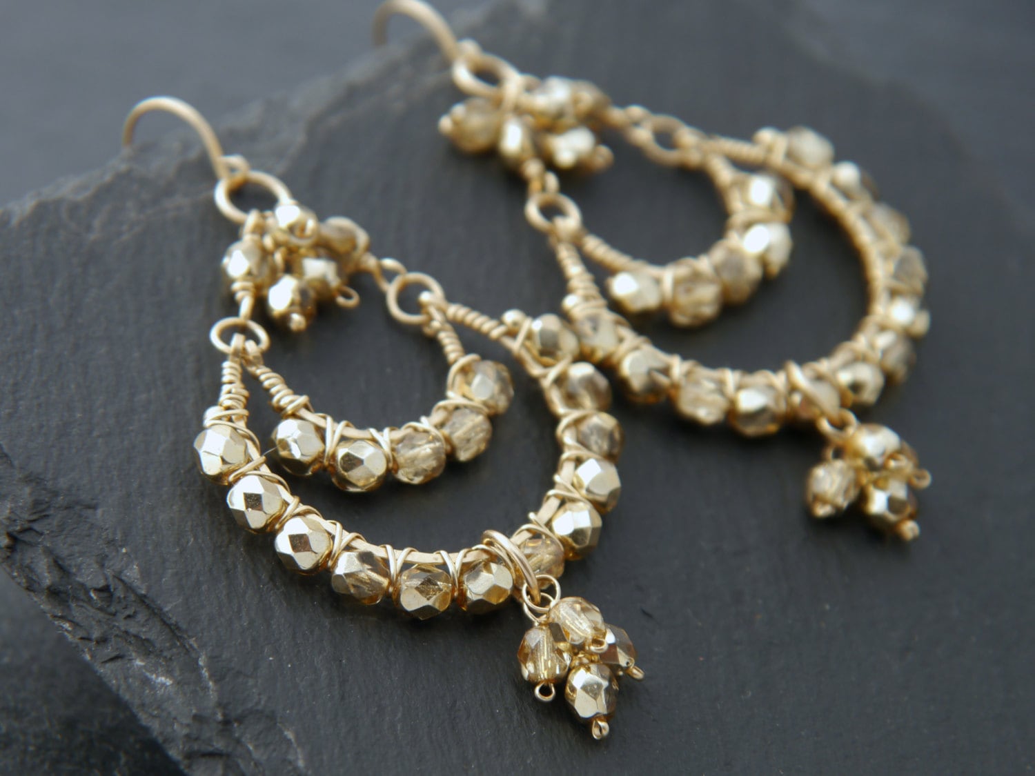Tortoiseshell Chandelier Gemstone Earrings, 14K Gold Filled Bohemian Style