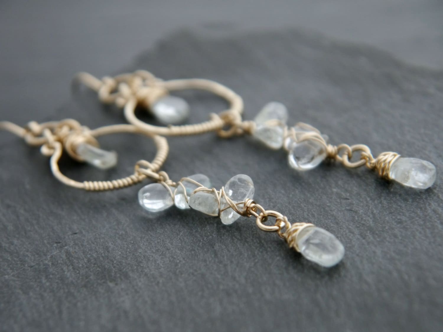 Aquamarine Long Dangle Earrings, 14K Gold Filled Linear Drop, Bridal Jewelry