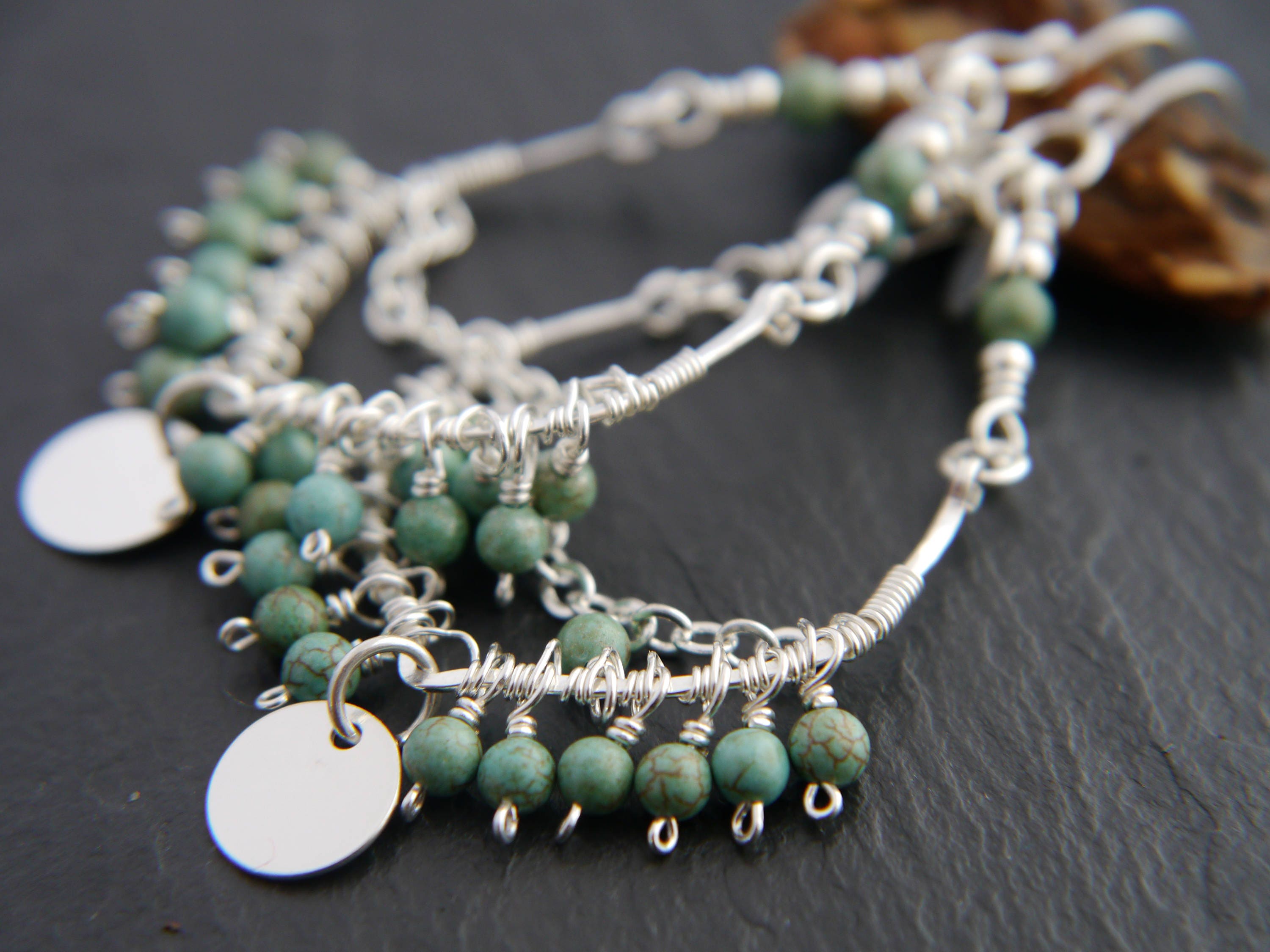 Turquoise Magnesite Chandelier Gemstone Earrings, Sterling Silver Boho Statement