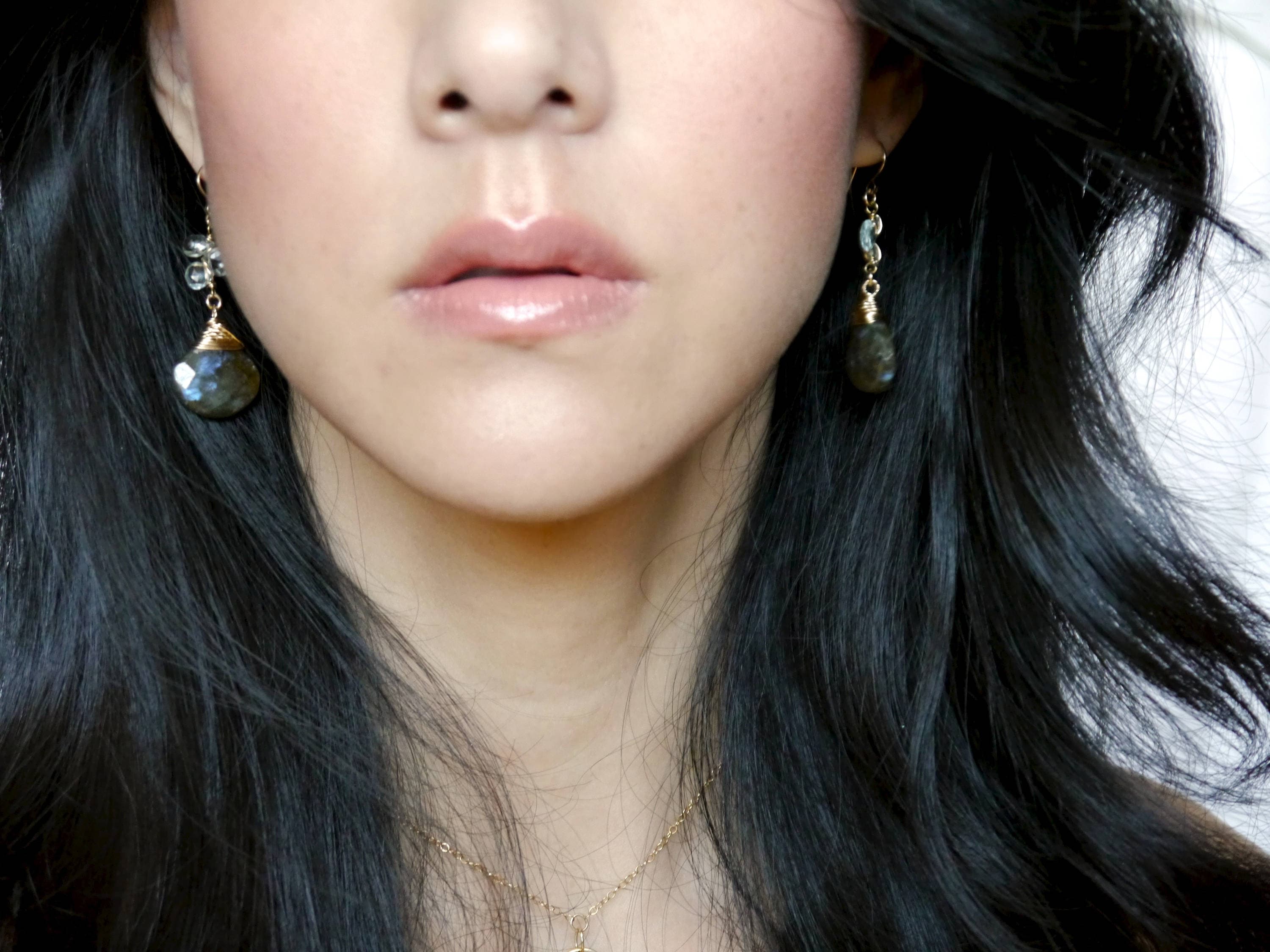 Aquamarine Labradorite Floral Teardrop Gemstone Earrings, 14K Gold Filled Bridal