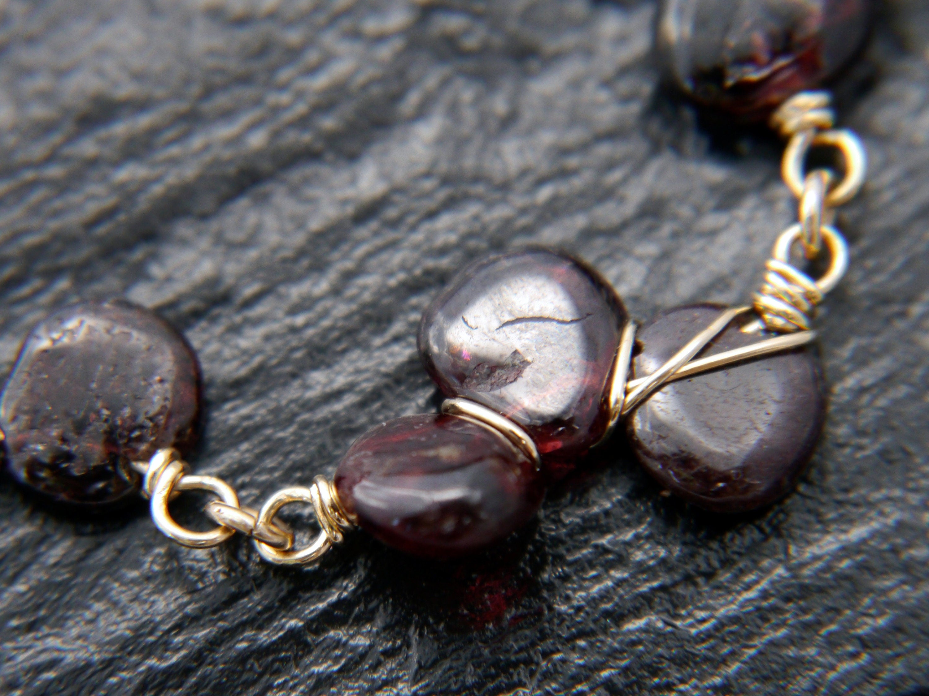 Garnet Aquamarine Gemstone Bracelet, 14K Gold Filled Jewelry, January March Birthstone