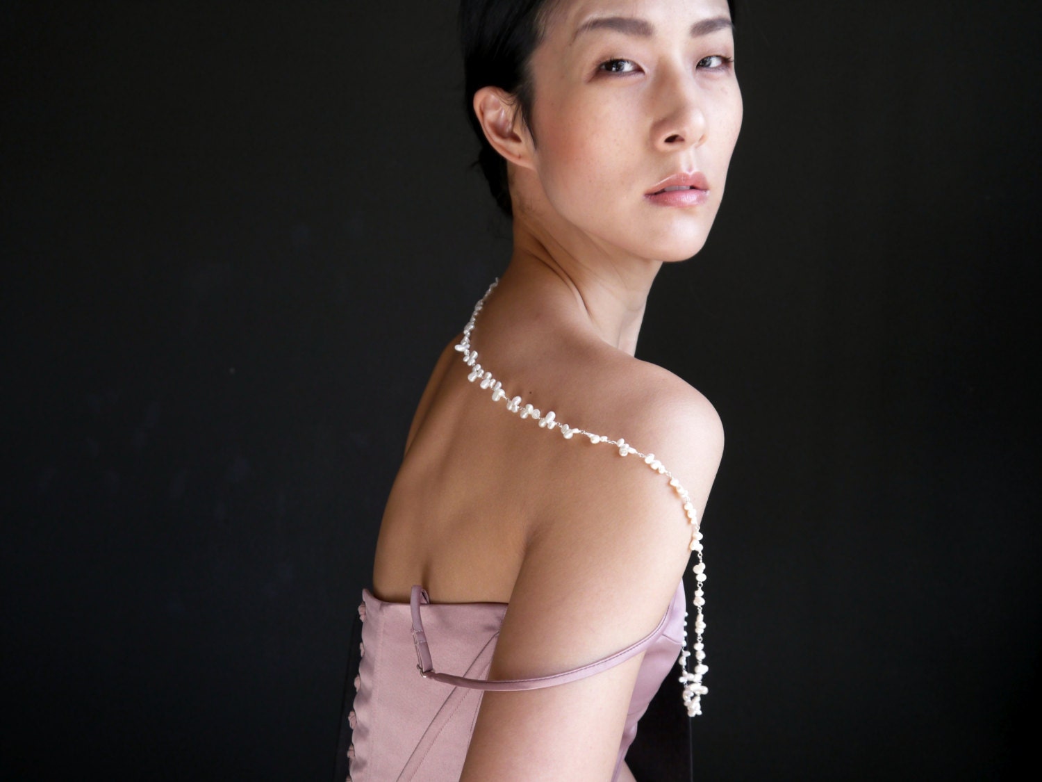 Long White Freshwater Pearl Wedding Necklace, Sterling Silver, Bohemian Bridal Style