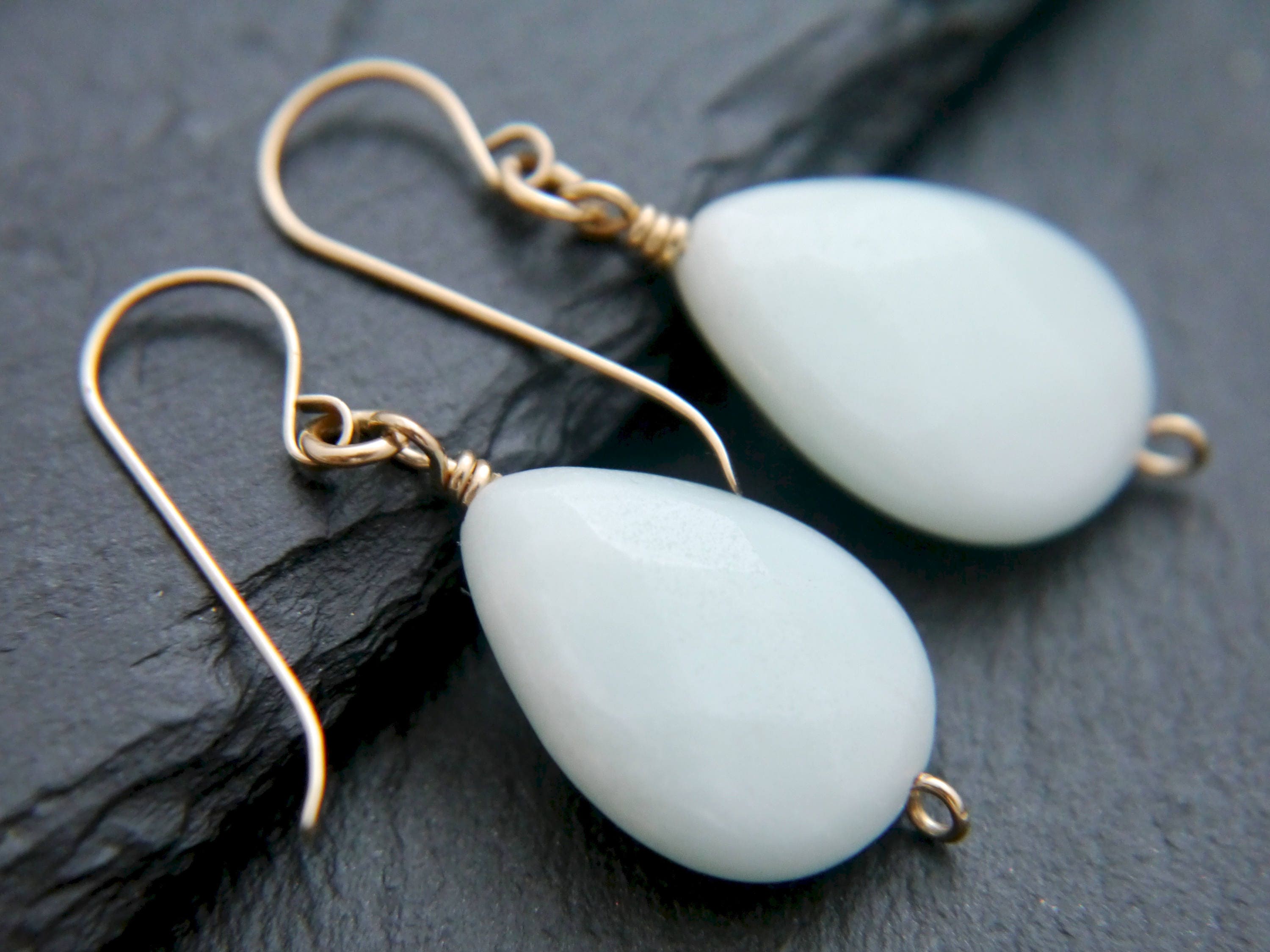 Amazonite Teardrop Drop Earrings, 14K Gold Filled Dangle, Minimal Jewelry